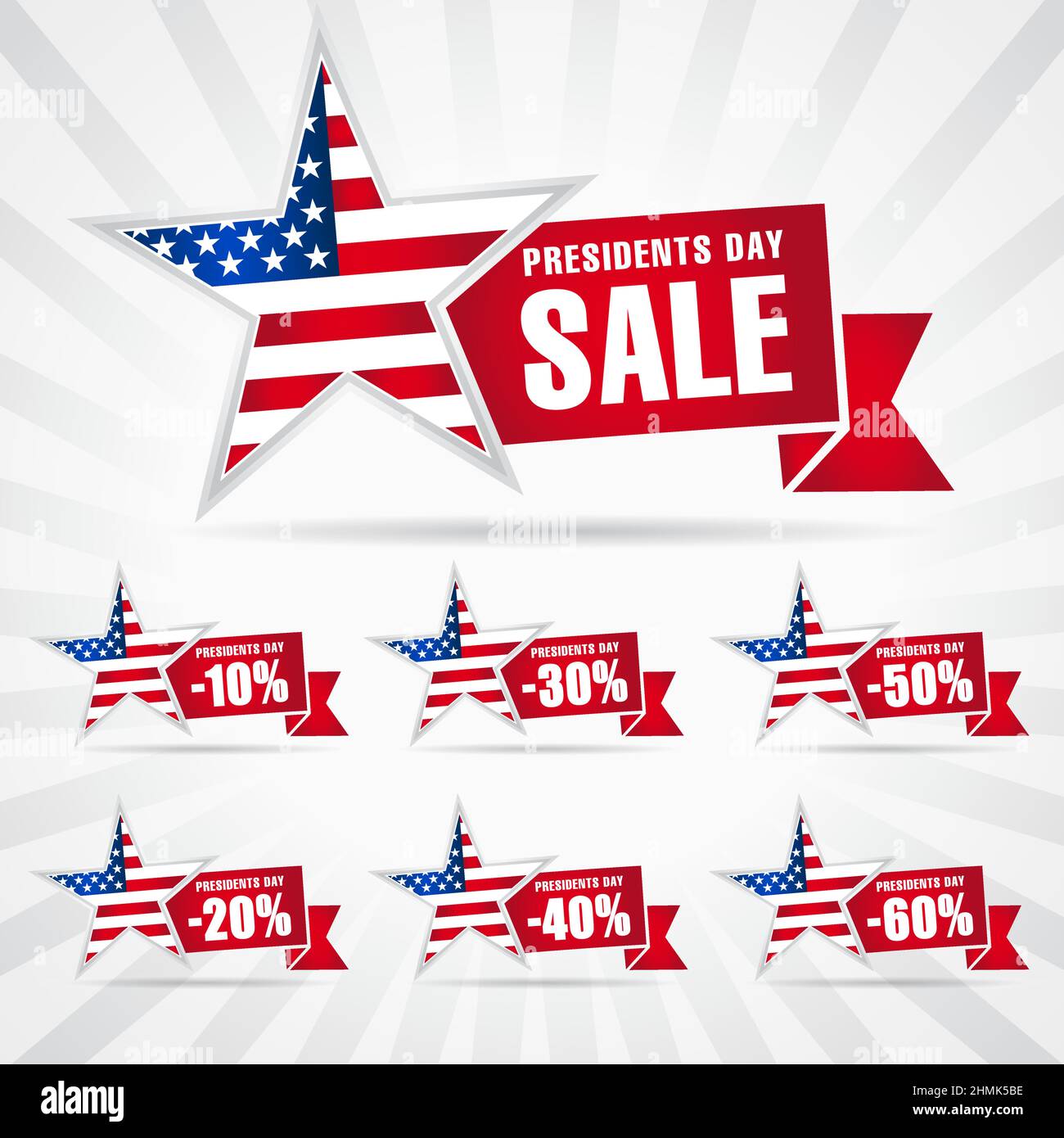 Happy President's Day USA – Werbebanner. Isolierte abstrakte Grafik-Design-Vorlage. Werbung kreative Hintergrund Rabatt Symbole Sammlung und Sterne wi Stock Vektor