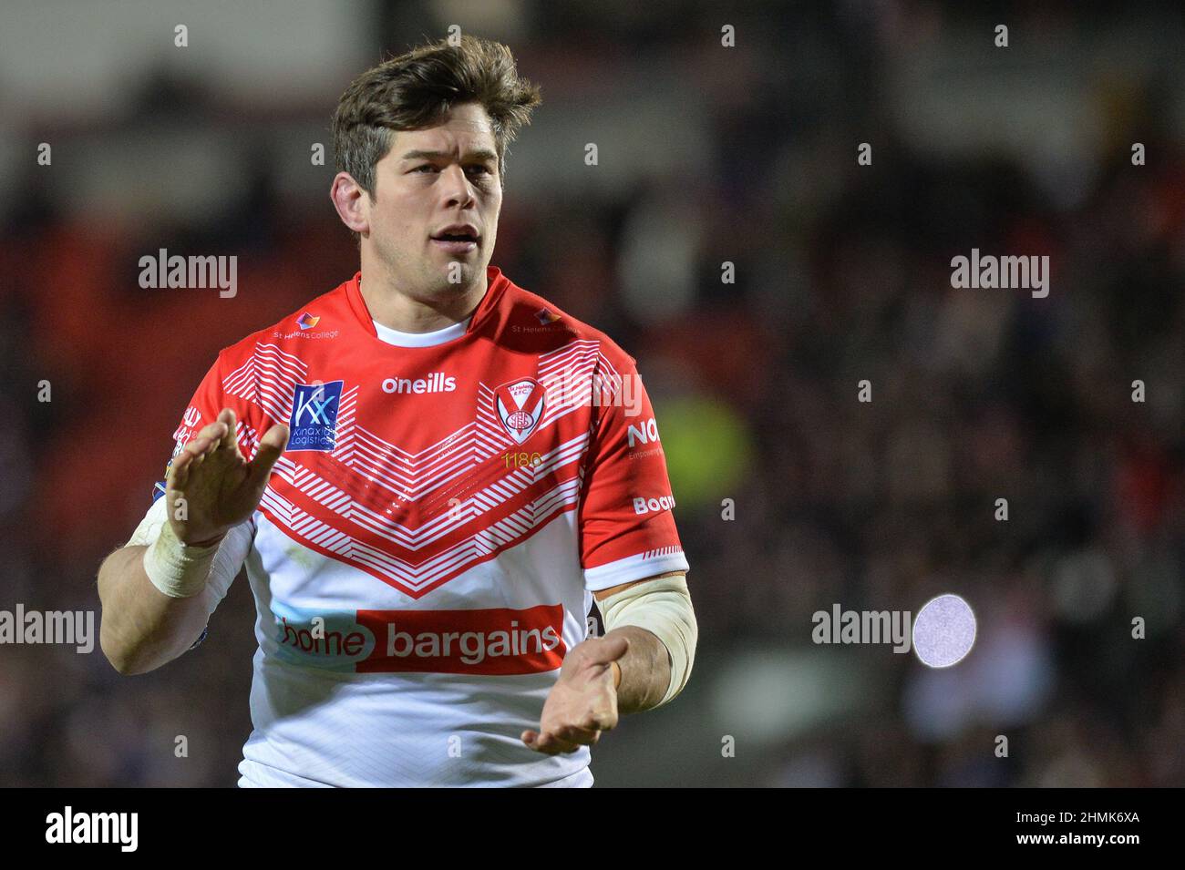 St. Helens, England - 10. Februar 2022 - Louie McCarthy-Scarsbrook von St. Helens während der Rugby League Betfred Super League Runde 1 St. Helens gegen Catalan Dragons im Totally Wicked Stadium, St. Helens, UK Dean Williams Stockfoto