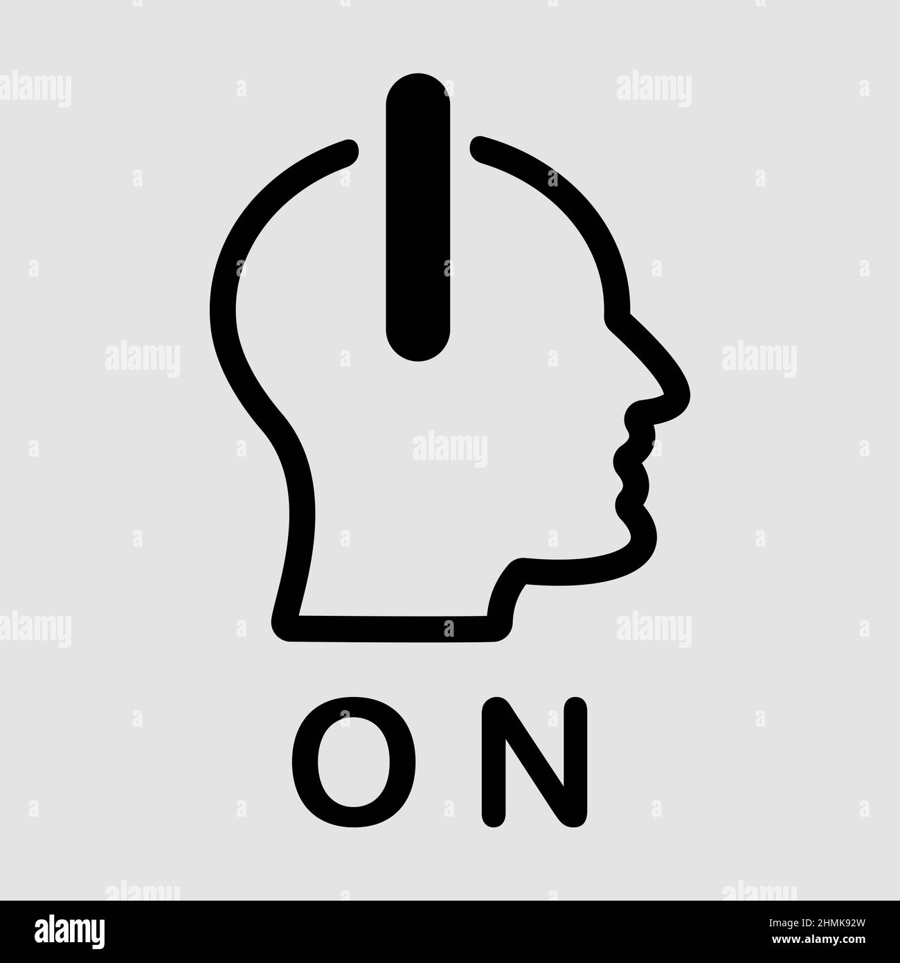Männlicher Kopf als Power-Button-Symbol, schwarze minimalistische Vektordarstellung Stock Vektor
