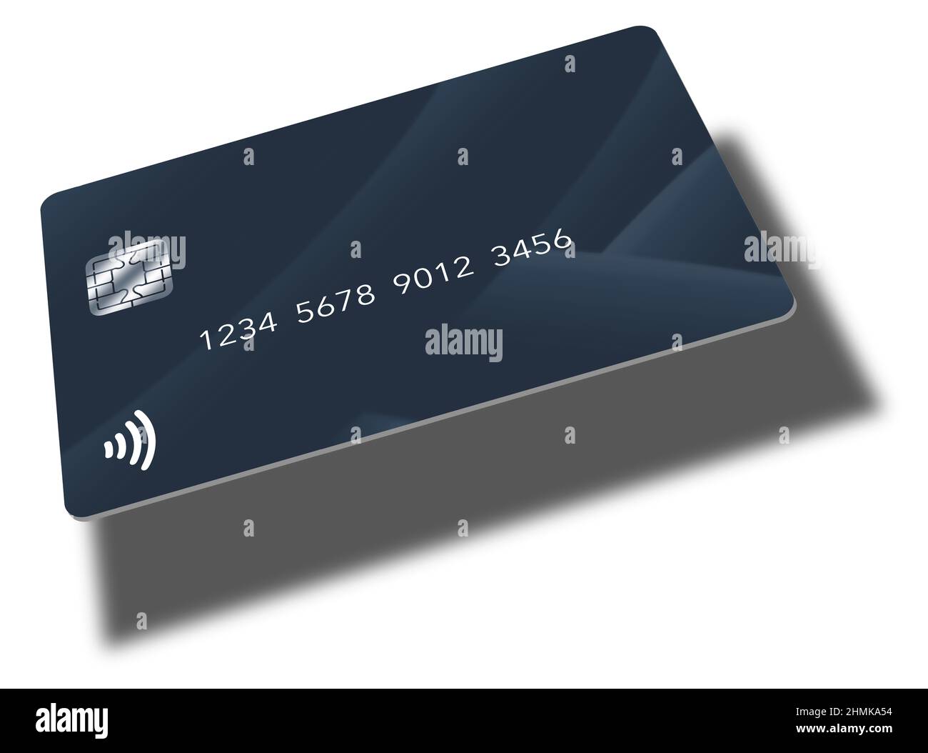 Hier ist eine allgemeine Scheinkredit- oder Debitkarte, die blau ist. Dies ist eine 3-d-Illustration und ein modernes Design für 2022. Stockfoto