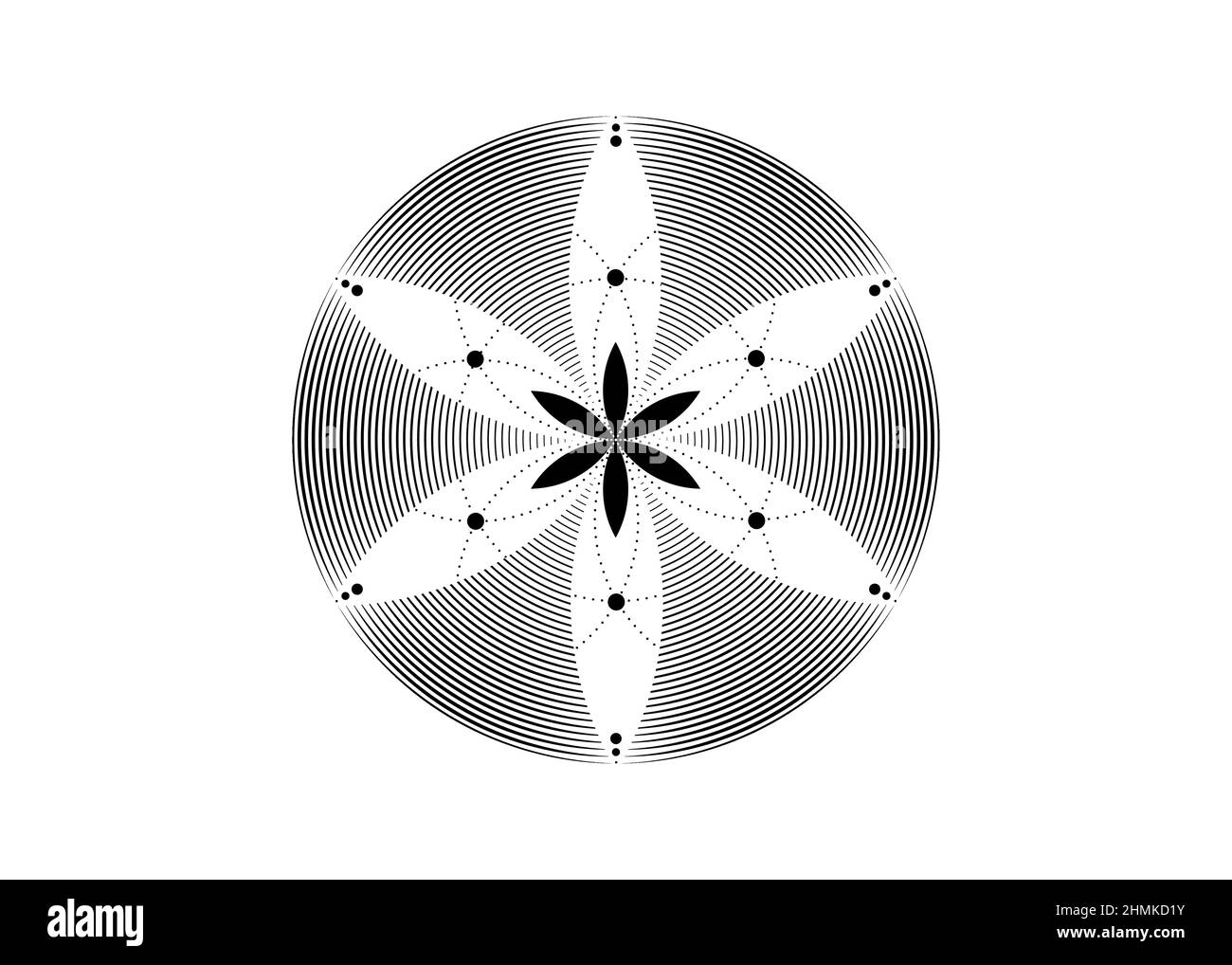Samen des Lebens Symbol Heilige Geometrie. Logo Icon Geometrisches mystisches Mandala der Alchemie esoterische Blume des Lebens. Vektor schwarz Tattoo göttlich meditativ Stock Vektor