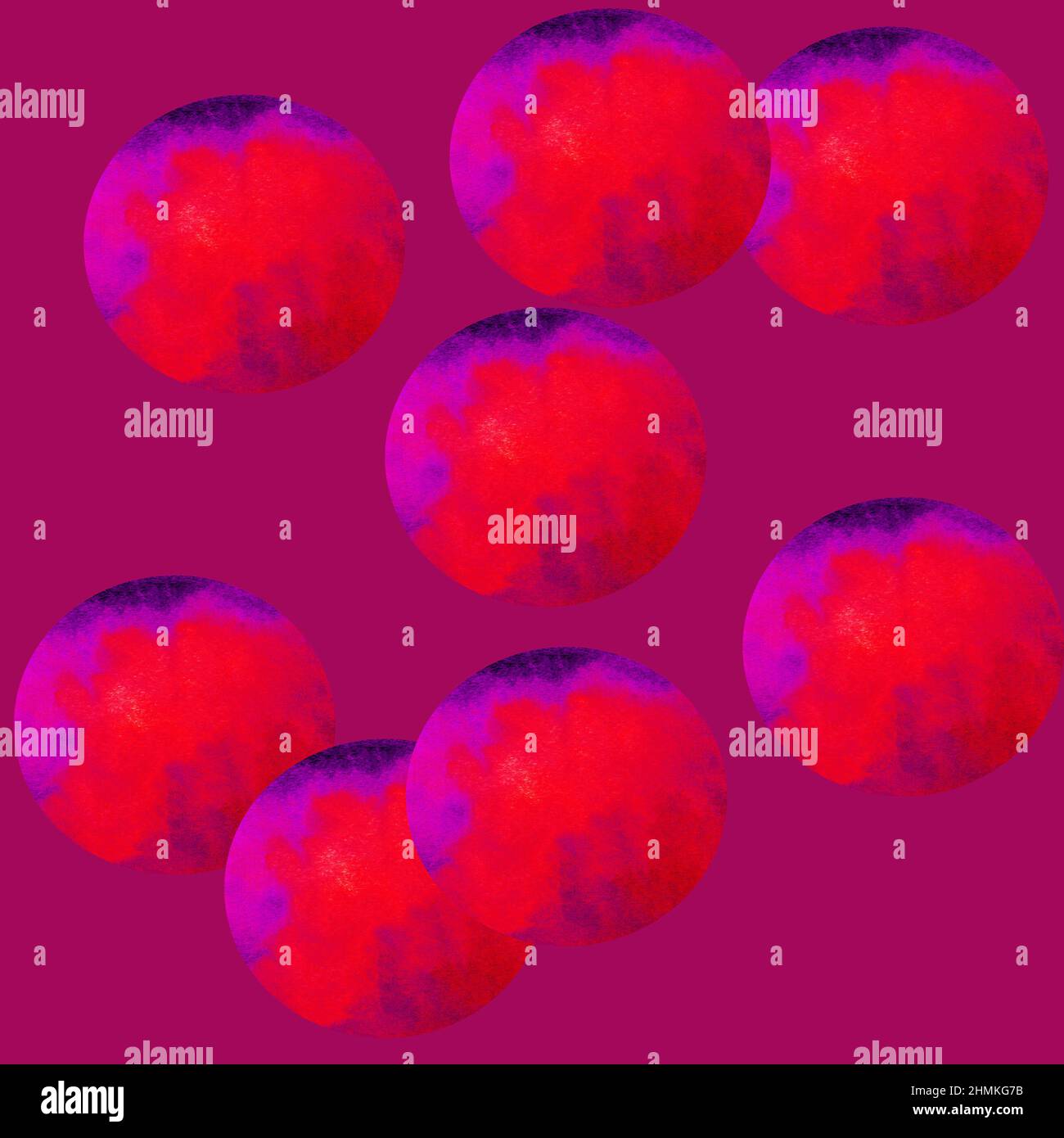 Konfetti, Blasen - Cover Hintergrund nahtlose Muster. Rot-fucsia Aquarell Punkte Kreise isoliert auf rosa Hintergrund 90er-Stil. Design für Hintergründe, Tapeten, Umschläge und Verpackungen, Geschenkpapier. Stockfoto
