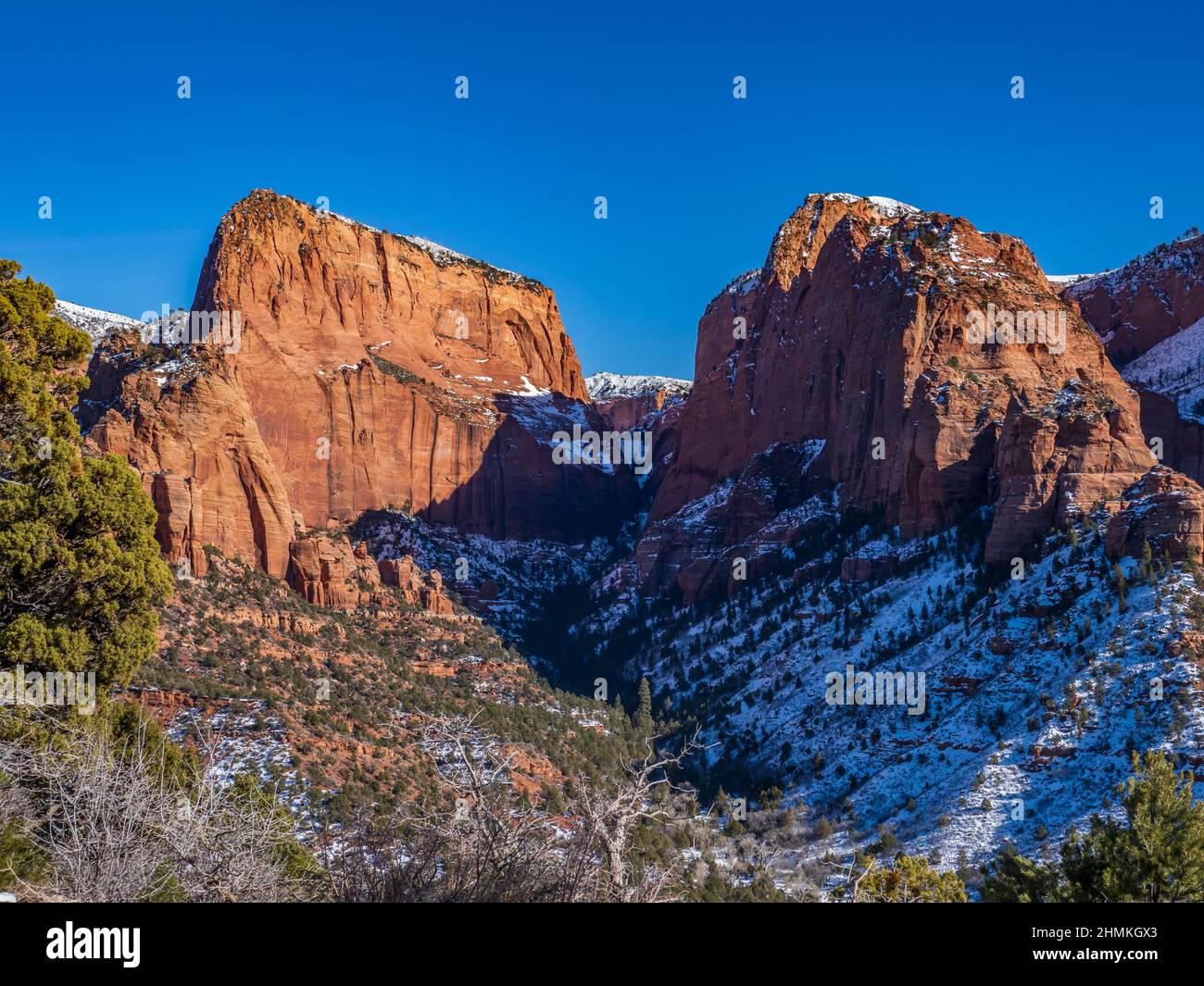 Kolob Canyon Abschnitt, Winter, Zion National Park, Utah. Stockfoto