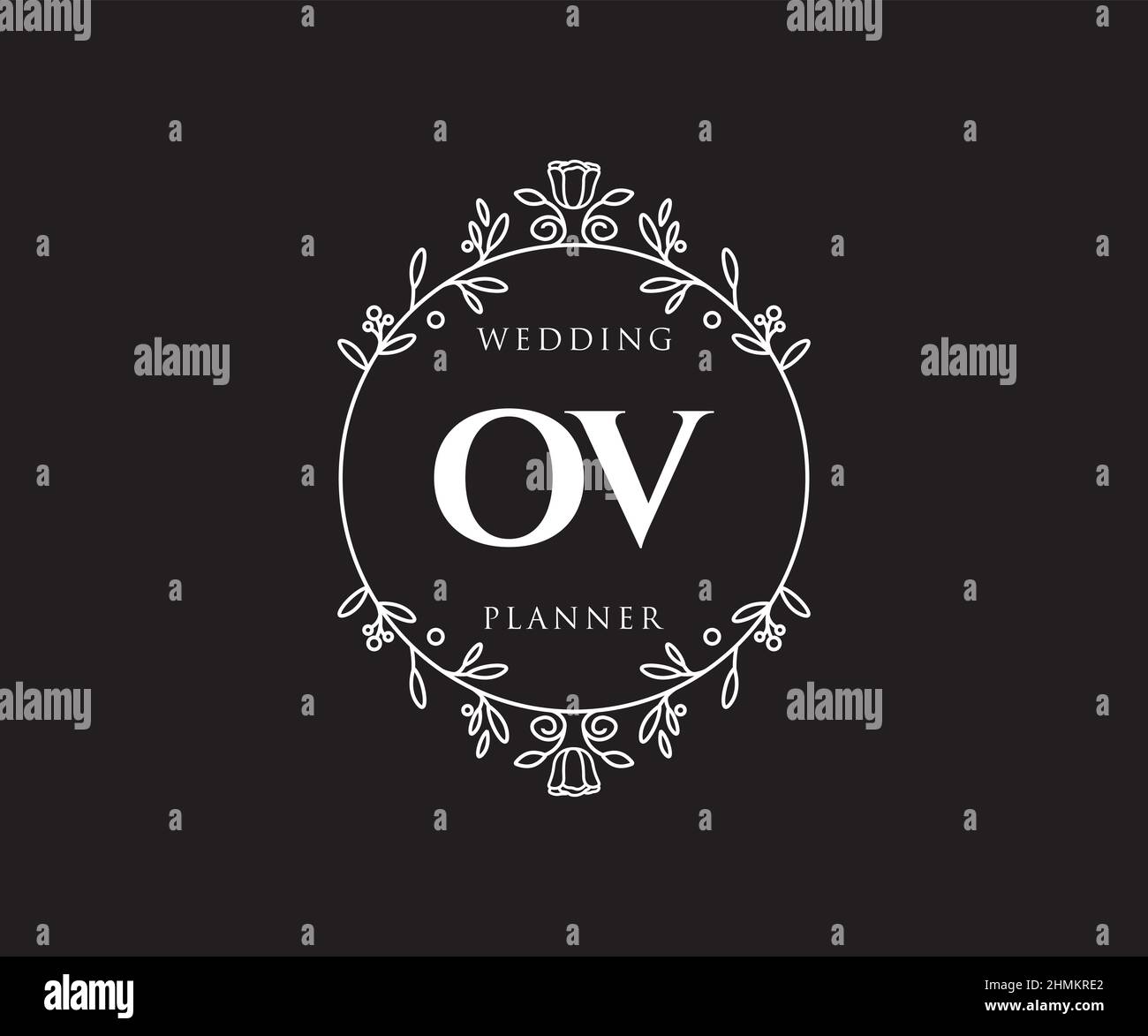 OV Initials Letter Hochzeitslogos Kollektion, handgezeichnete moderne minimalistische und florale Vorlagen für Einladungskarten, Save the Date, elegant Stock Vektor
