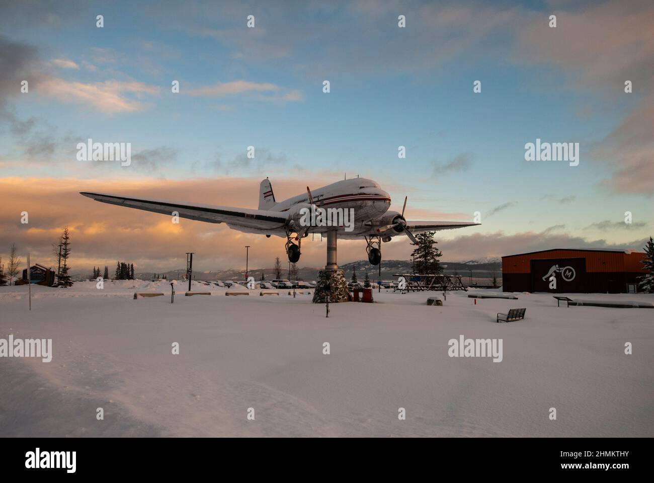 Douglas DC-3 im Yukon Transportation Museum in Whitehorse, Yukon, Kanada Stockfoto