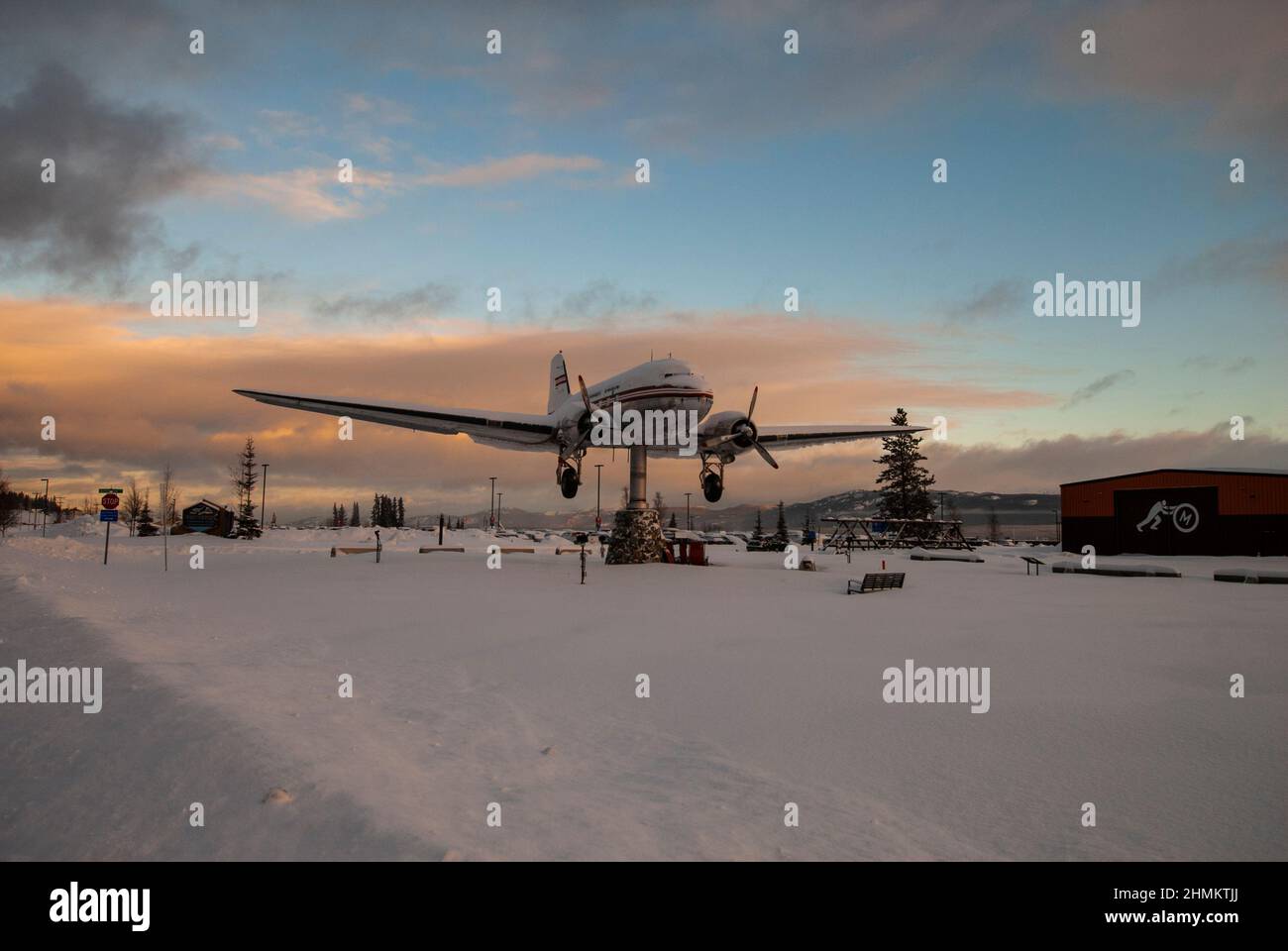 Douglas DC-3 im Yukon Transportation Museum in Whitehorse, Yukon, Kanada Stockfoto