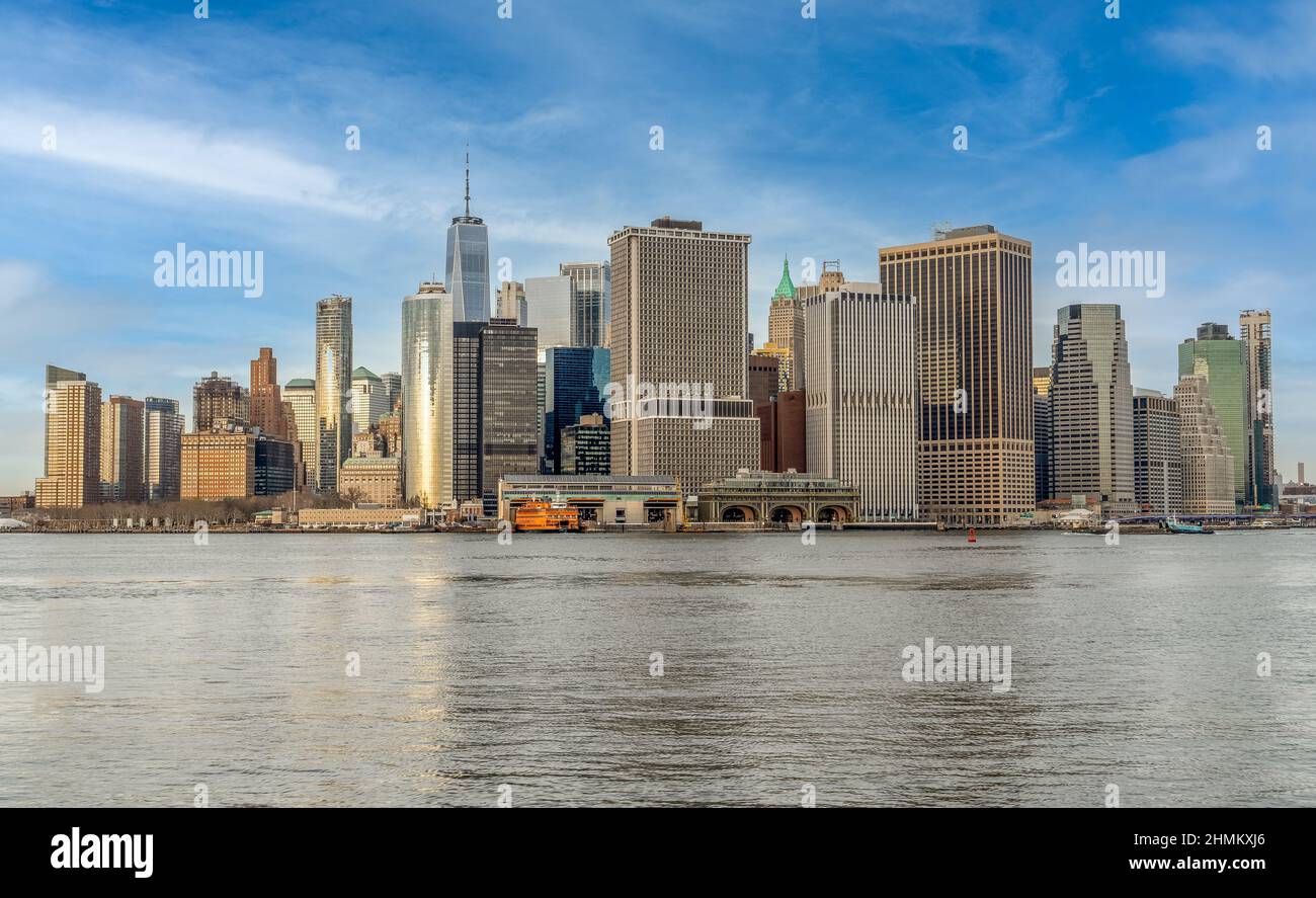 Luftaufnahme von Lower Manhattan von der Governor's Island Stockfoto