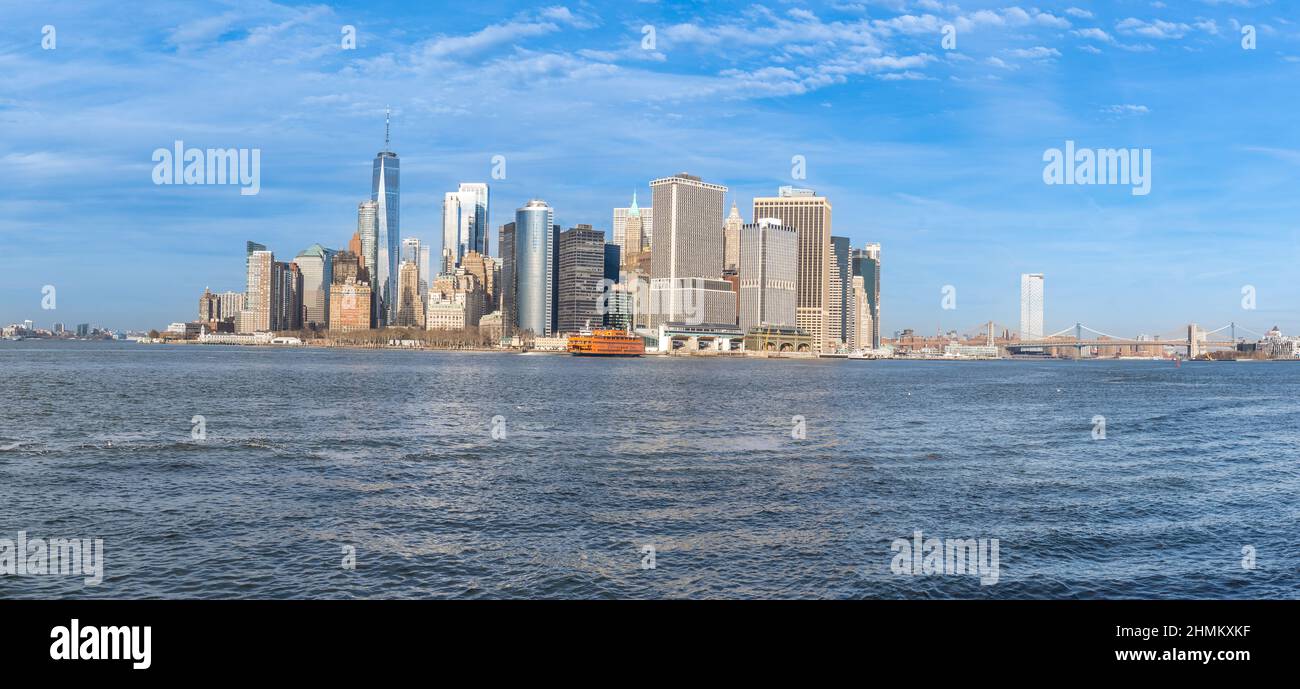 Luftaufnahme von Lower Manhattan von der Governor's Island Stockfoto