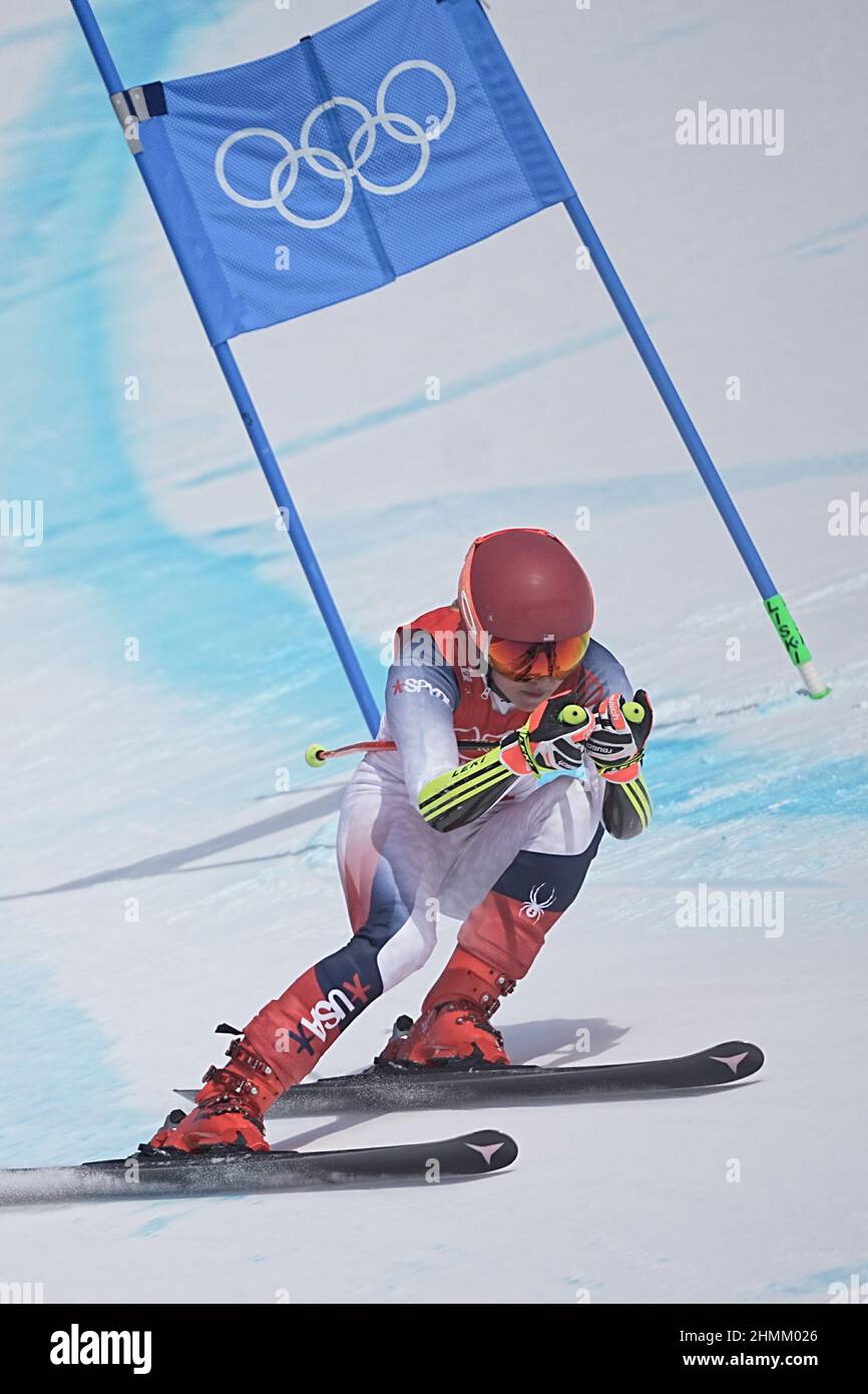 Yanqing, China. 11th. Februar 2022. Olympische Spiele, Ski Alpin, Super G, Frauen, im National Alpine Ski Center, Mikaela Shiffrin aus den USA in Aktion. Quelle: Michael Kappeler/dpa/Alamy Live News Stockfoto