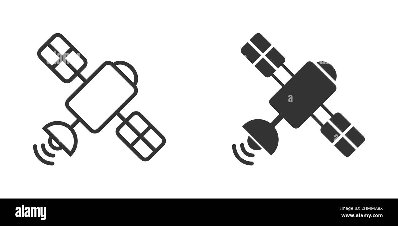 Satellitensymbol in flacher Optik. Sputnik Vektordarstellung auf weißem isoliertem Hintergrund. Raumtransport Zeichen Business-Konzept. Stock Vektor