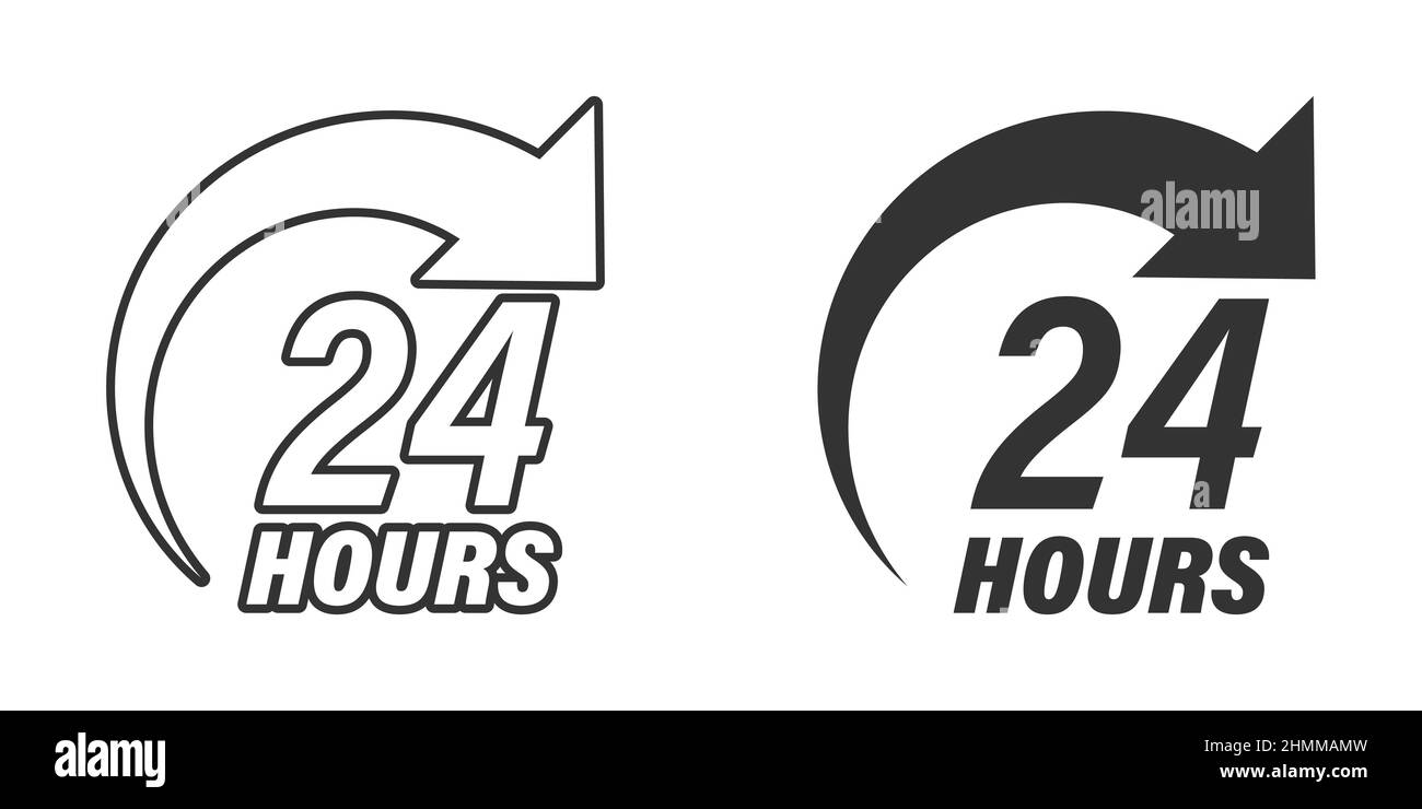 24-Stunden-Service-Symbol in flachem Stil. Ganztägige Darstellung von Business- und Service-Vektoren auf isoliertem Hintergrund. Schnelle Servicezeit Zeichen Geschäftskonzept Stock Vektor