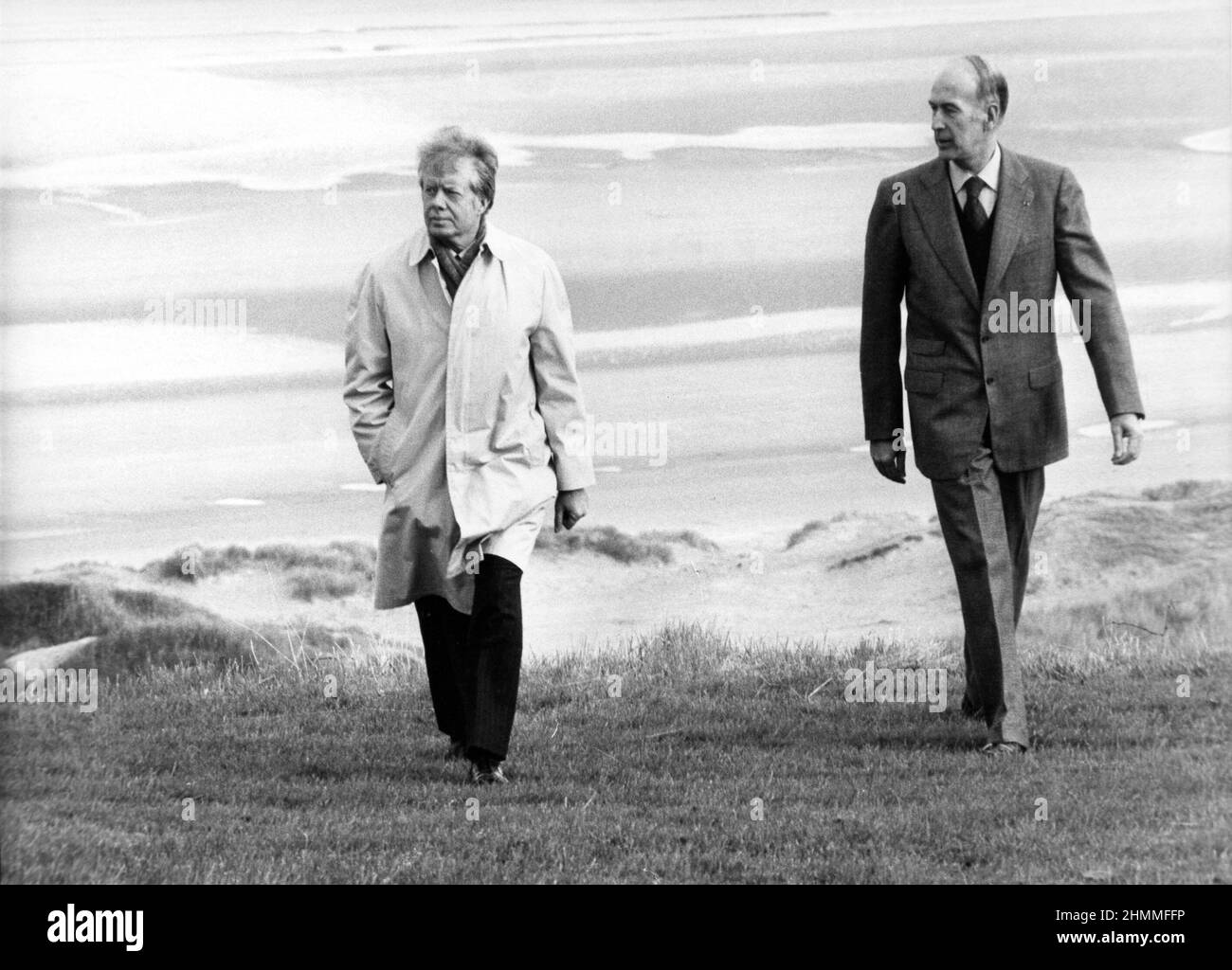 Offizieller Besuch des amerikanischen Präsidenten Jimmy Carter in Paris, dann Bayeux in der Normandie und Omaha Beach, hier mit dem französischen Präsidenten Valery Giscard d'Estaing am 6. Januar 1978. Stockfoto