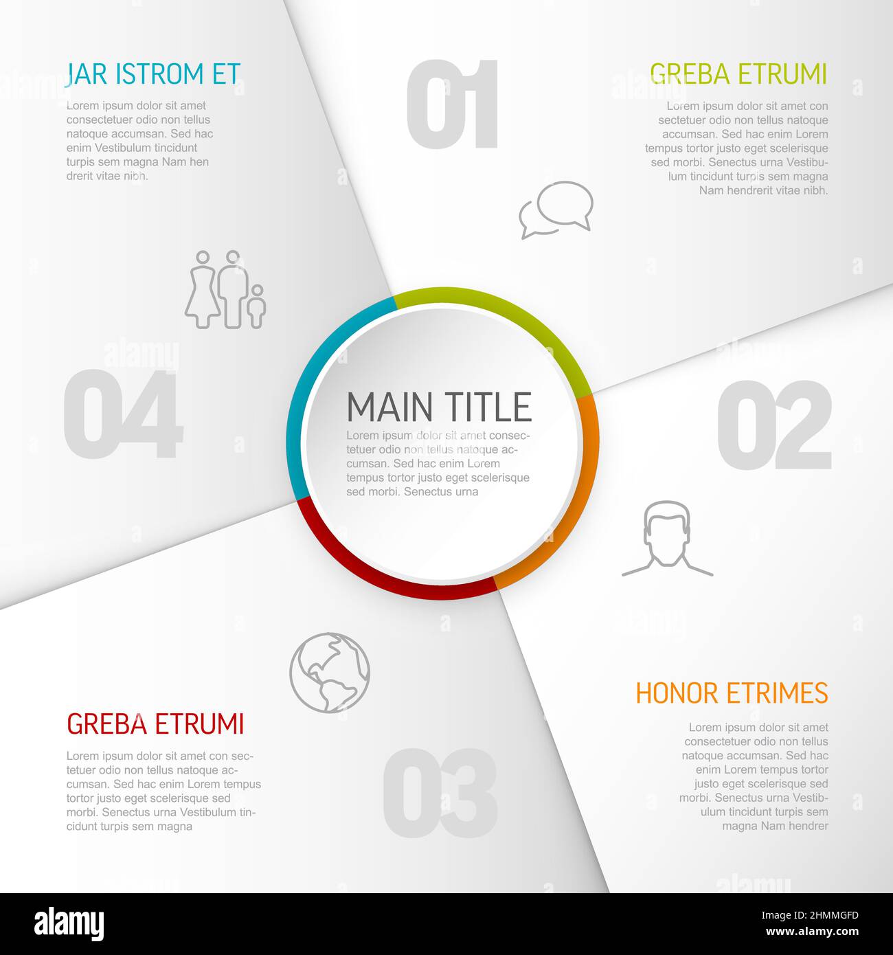 Abstrakte SchemaVorlage mit vier Abschnitten Schritte auf weißem