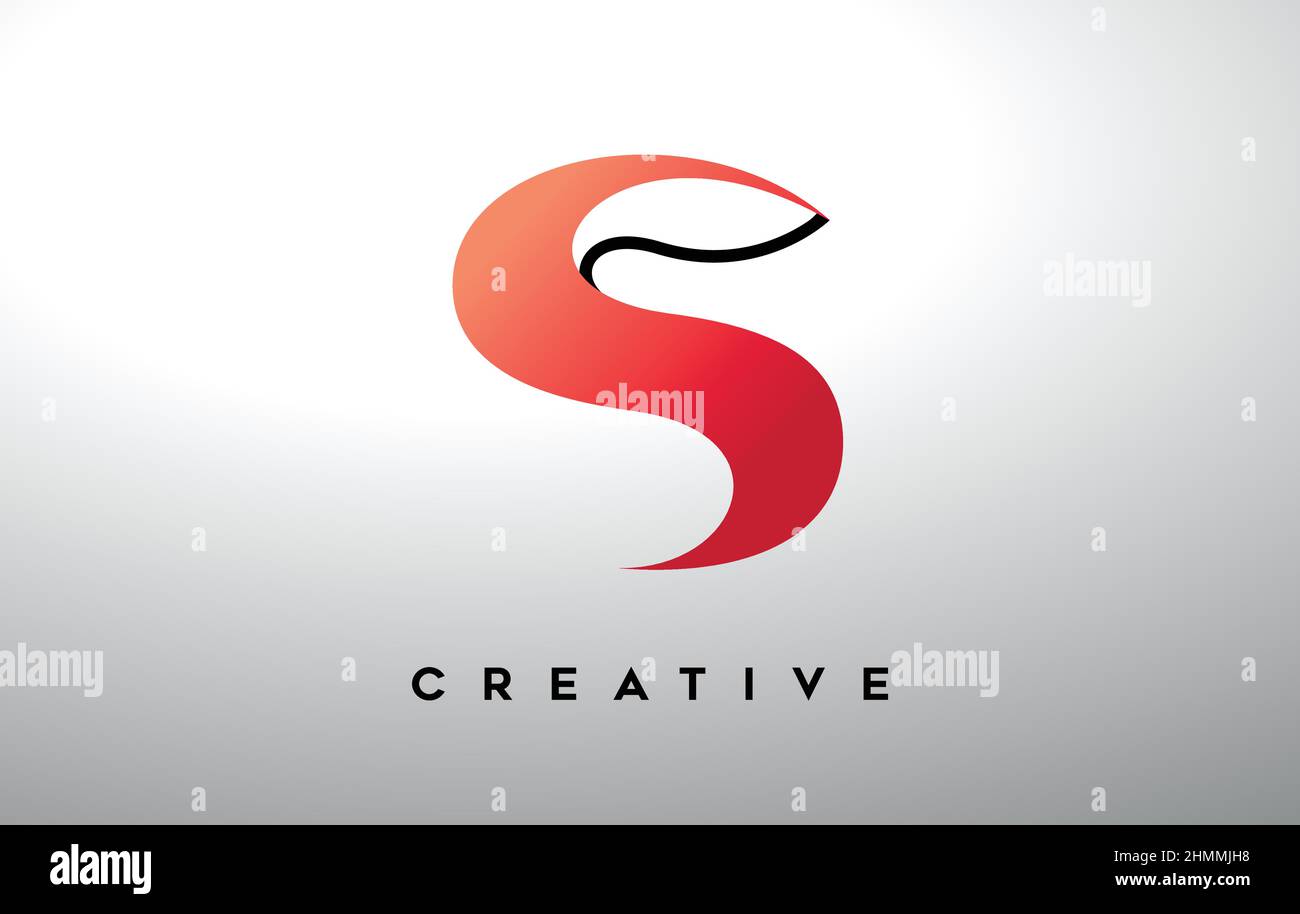 Buchstabe S mit schwarzer Umrandung und roten Farbverläufen. Kreativer moderner Buchstabe s Logo-Design Monogramm-Vektor. Stock Vektor