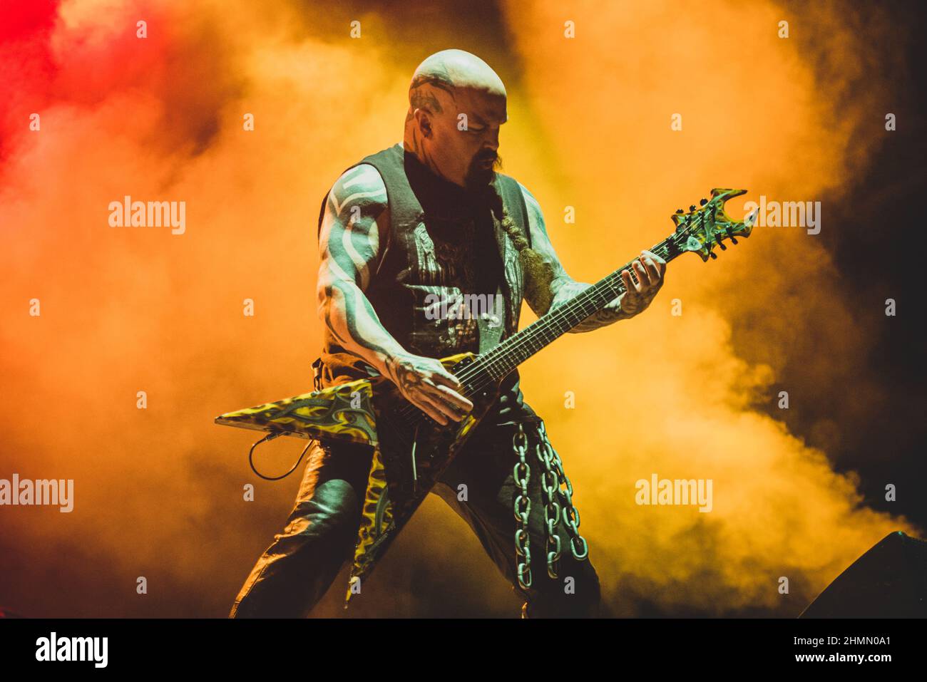 FRANKREICH, CLISSON, HELLFEST FESTIVAL 2017: Kerry King, Gitarrist der amerikanischen Trash-Metal-Band Slayer, tritt live auf der Bühne für das Abschlusskonzert des Helffest Festivals auf. Stockfoto