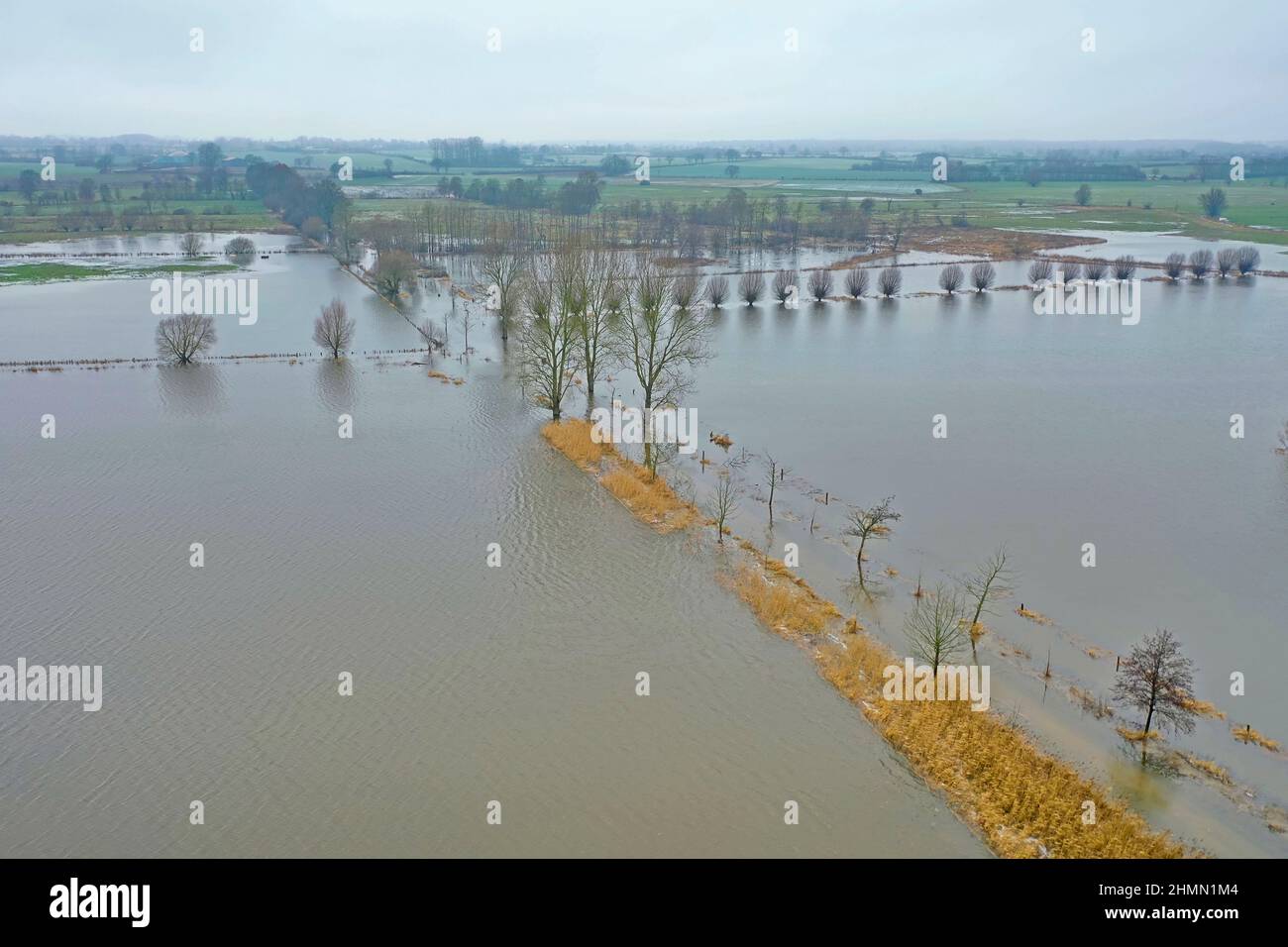 Duvensee-Moor auf Hochwasser im Januar 2022, Drohnenbild, Deutschland, Schleswig-Holstein Stockfoto