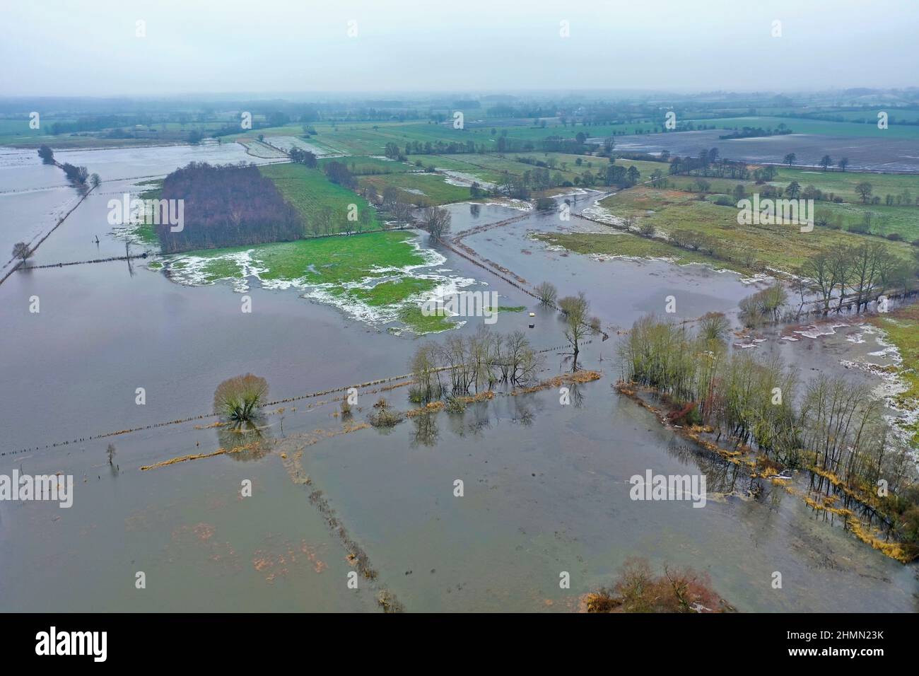 Duvensee-Moor auf Hochwasser im Januar 2022, Drohnenbild, Deutschland, Schleswig-Holstein Stockfoto