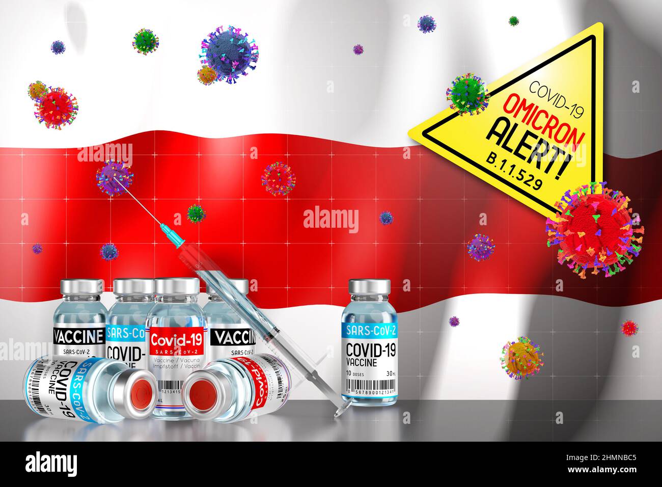 Covid-19 Omicron B.1.1.529 Variantenalarm, Impfprogramm in Simbabwe - 3D Abbildung Stockfoto