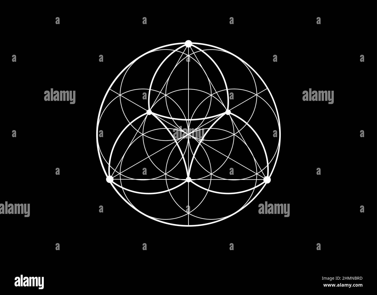 Seed Blume des Lebens Lotus-Symbol, yantra Mandala heilige Geometrie, Tattoo Symbol der Harmonie und Balance. Mystischer Talisman, Vektor mit weißen Linien isoliert Stock Vektor