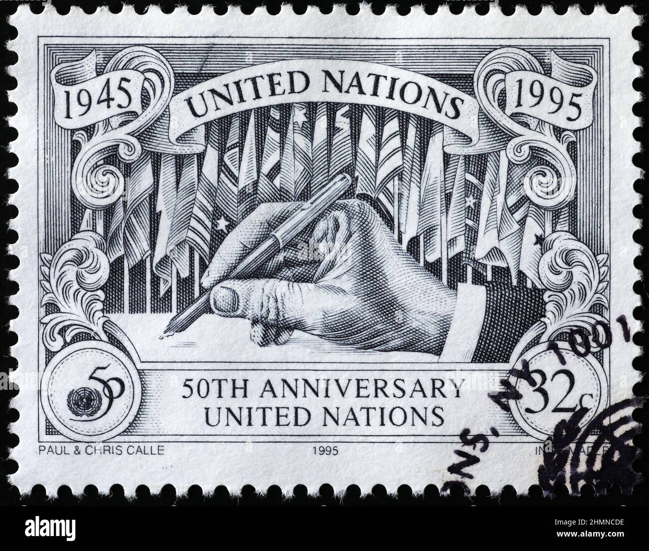 50.. Jahrestag der Vereinten Nationen auf Briefmarke Stockfoto