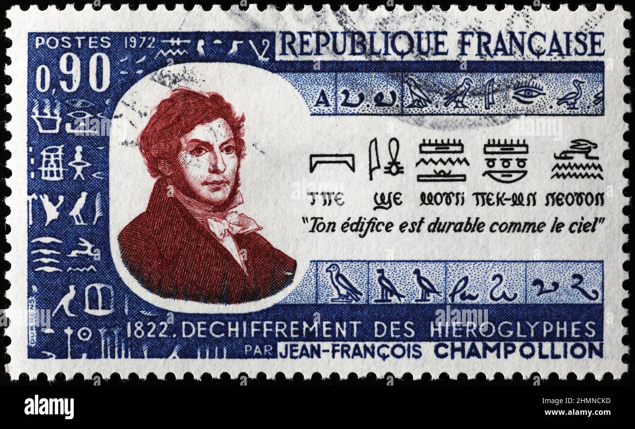 Archäologe Jean-Francois Champollion auf französischer Briefmarke Stockfoto