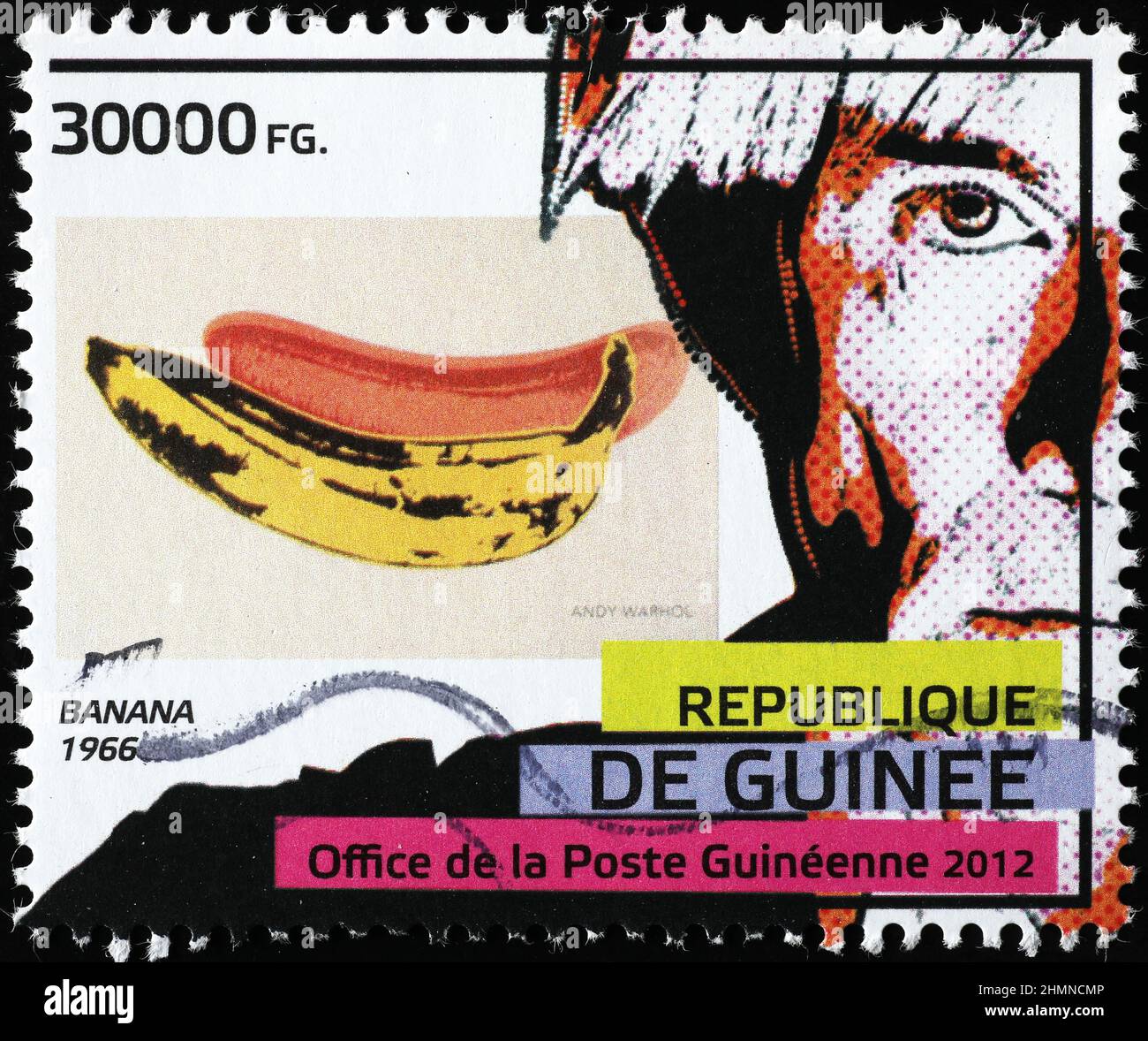 Banane von Andy Warhol auf Briefmarke Stockfoto