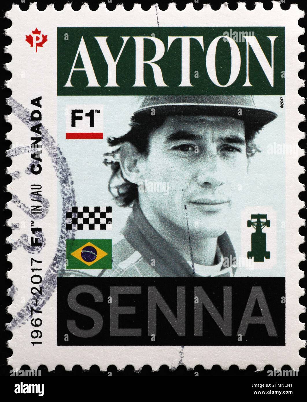 Ayrton Senna potrait auf Briefmarke Stockfoto