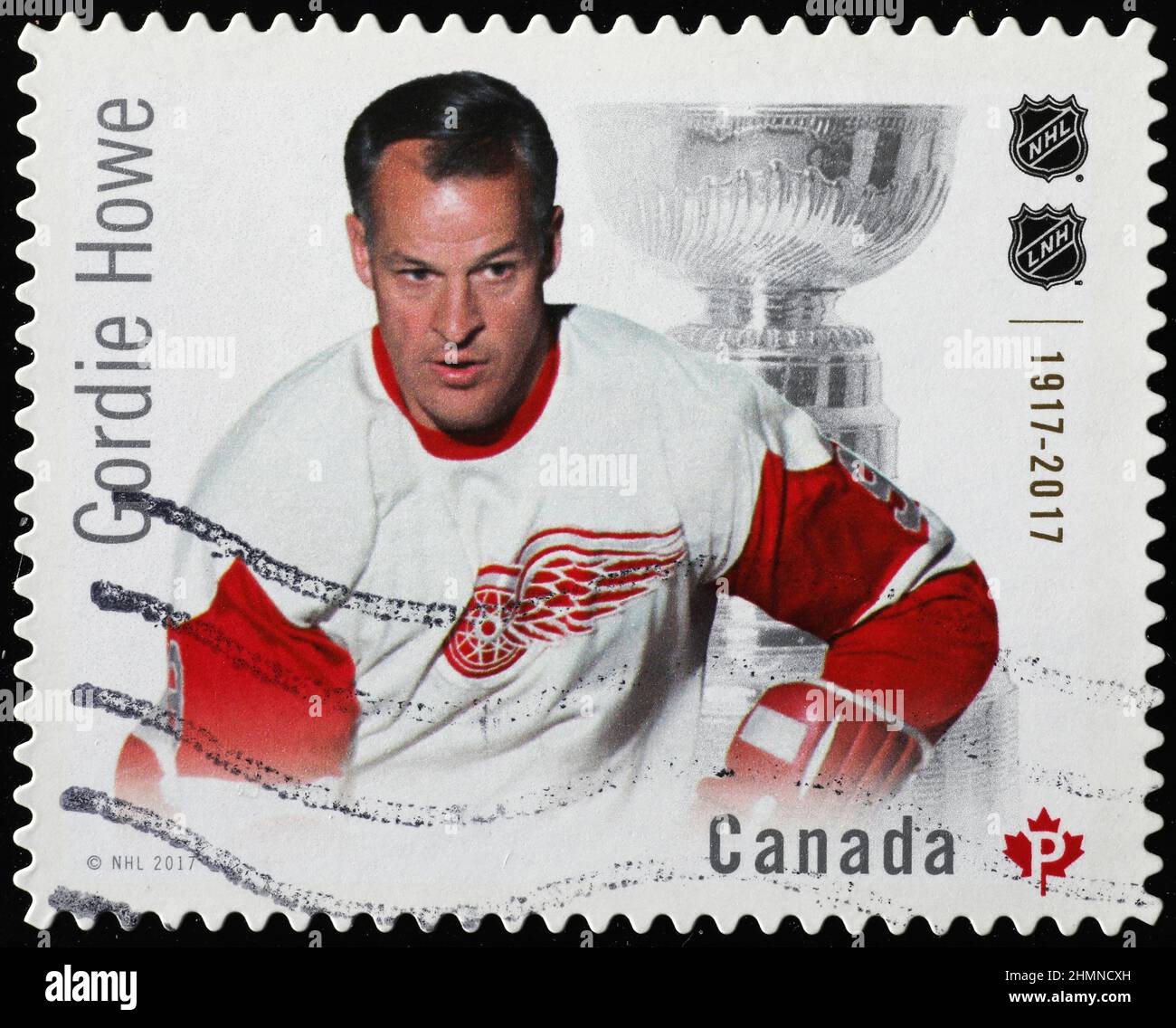 Der kanadische Hockeyspieler Gordy Howe auf der Briefmarke Stockfoto