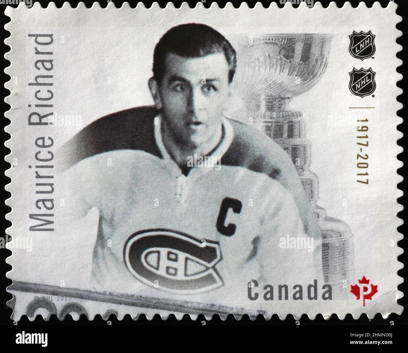 Der kanadische Hockeyspieler Maurice Richard auf einer Briefmarke Stockfoto