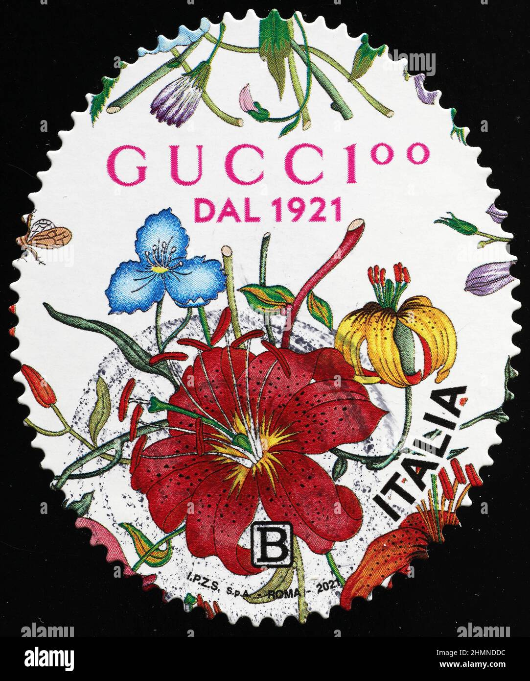100. Jahrestag von Gucci auf italienischer Briefmarke gefeiert Stockfoto