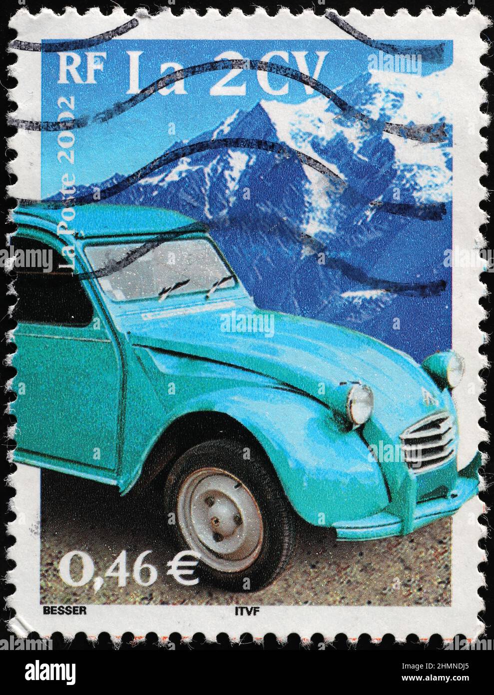 2CV auf französischer Briefmarke Stockfoto