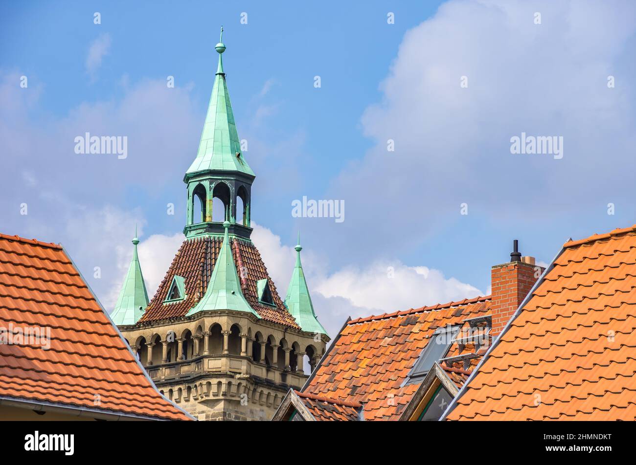 Blick auf den Lindenbeinturm, ein mittelalterliches Festungsgebäude, Quedlinburg, Sachsen-Anhalt, Deutschland. Stockfoto