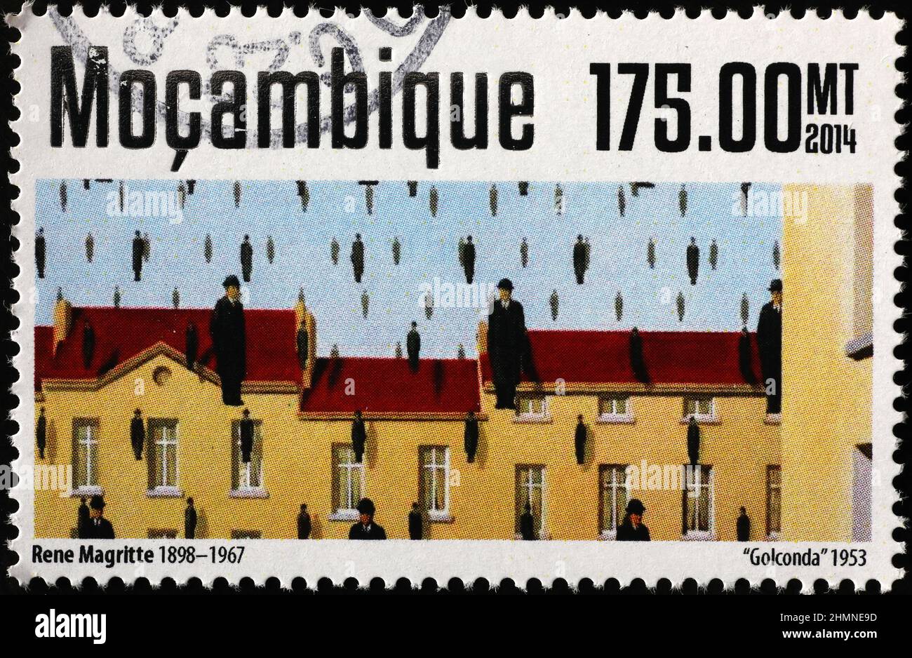 Golconda von René Magritte auf Briefmarke Stockfoto