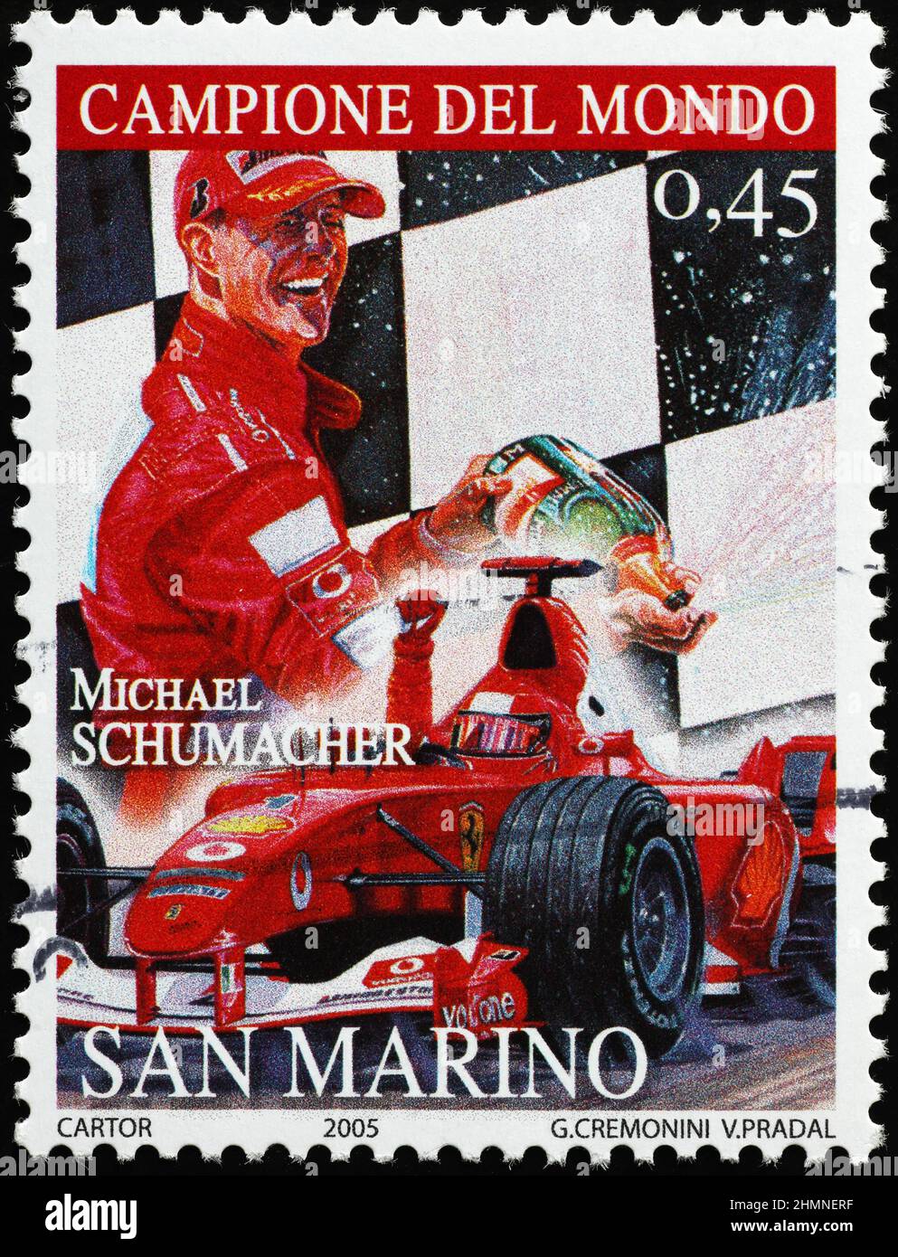 Michael Schumacher auf Briefmarke von San Marino Stockfoto