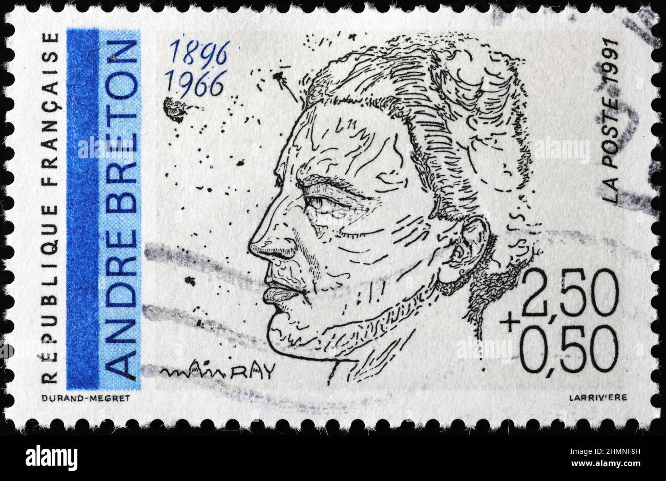 Porträt von André Breton auf Briefmarke Stockfoto