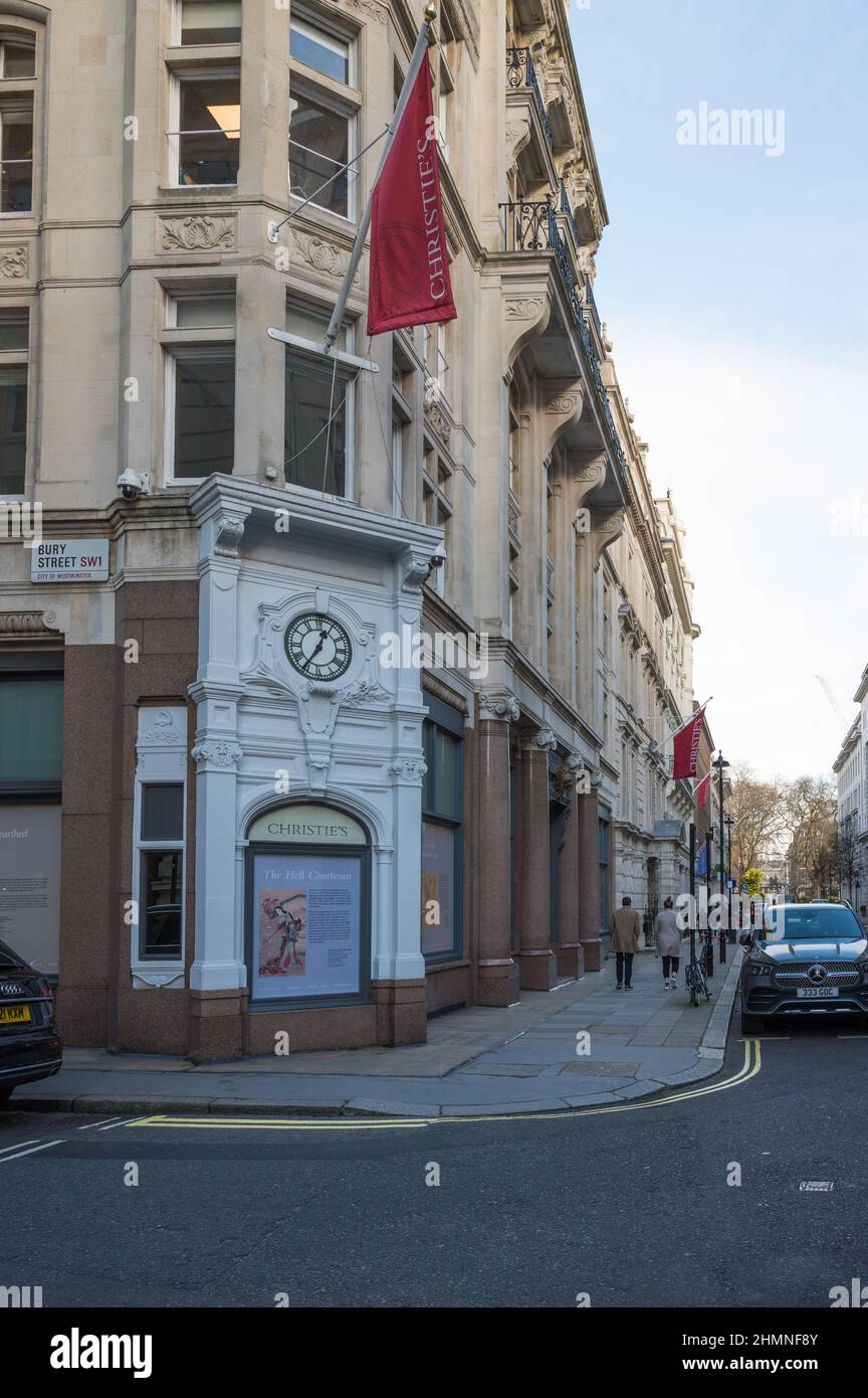 Außenansicht des Londoner Auktionshauses von Christie in der King Street, London, England, Großbritannien. Stockfoto