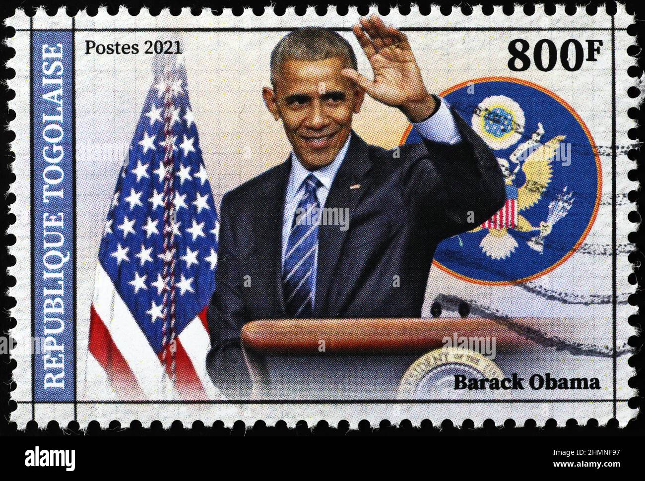 Porträt von Präsident Barack Obama auf Briefmarke Stockfoto