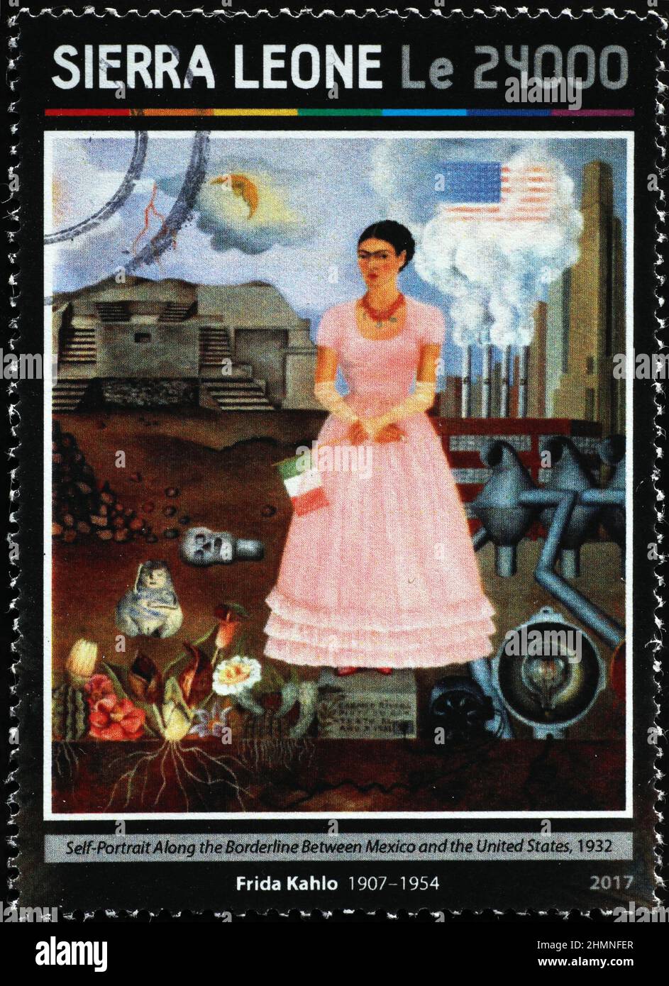 Selbstportrait entlang der Grenzlinie von Frida Kahlo auf Briefmarke Stockfoto