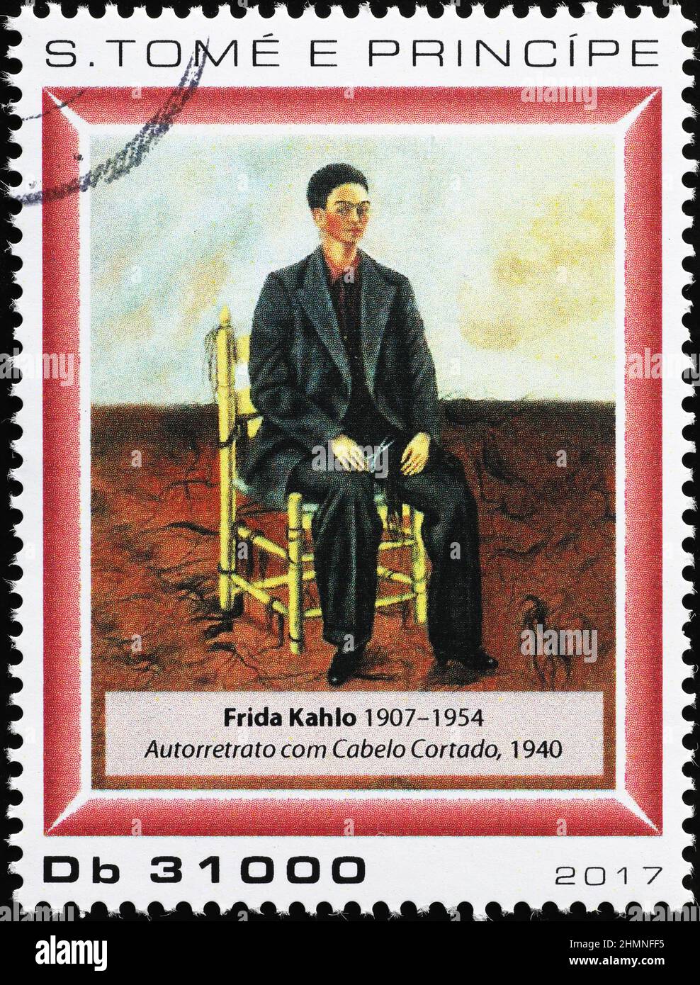 Selbstportrait mit abgeschnittenen Haaren von Frida Kahlo auf Briefmarke Stockfoto