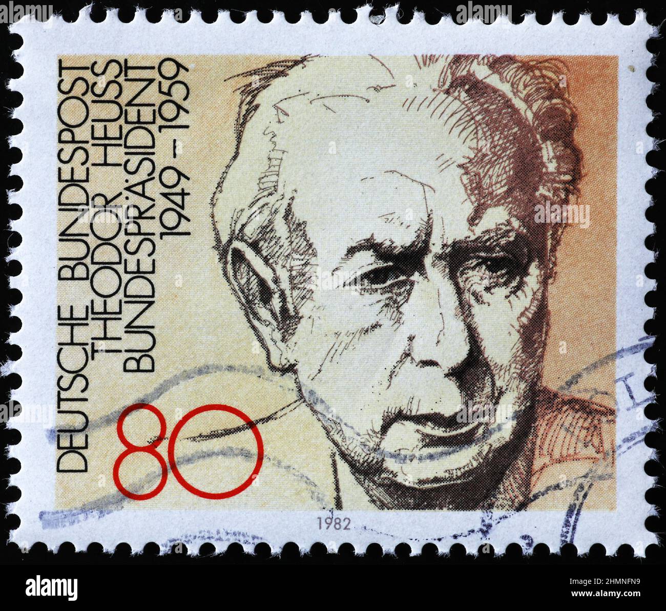 Theodor Heuss auf deutscher Briefmarke Stockfoto