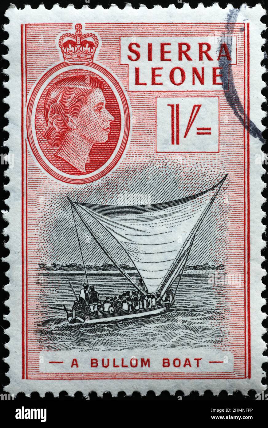 Traditionelles Segelboot auf Vintage-Marke von Sierra Leone Stockfoto