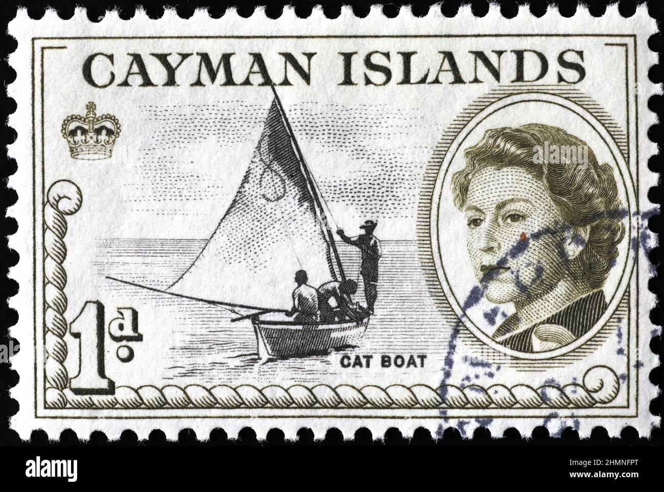 Traditionelle Segelboote auf der Marke der Cayman-Inseln Stockfoto