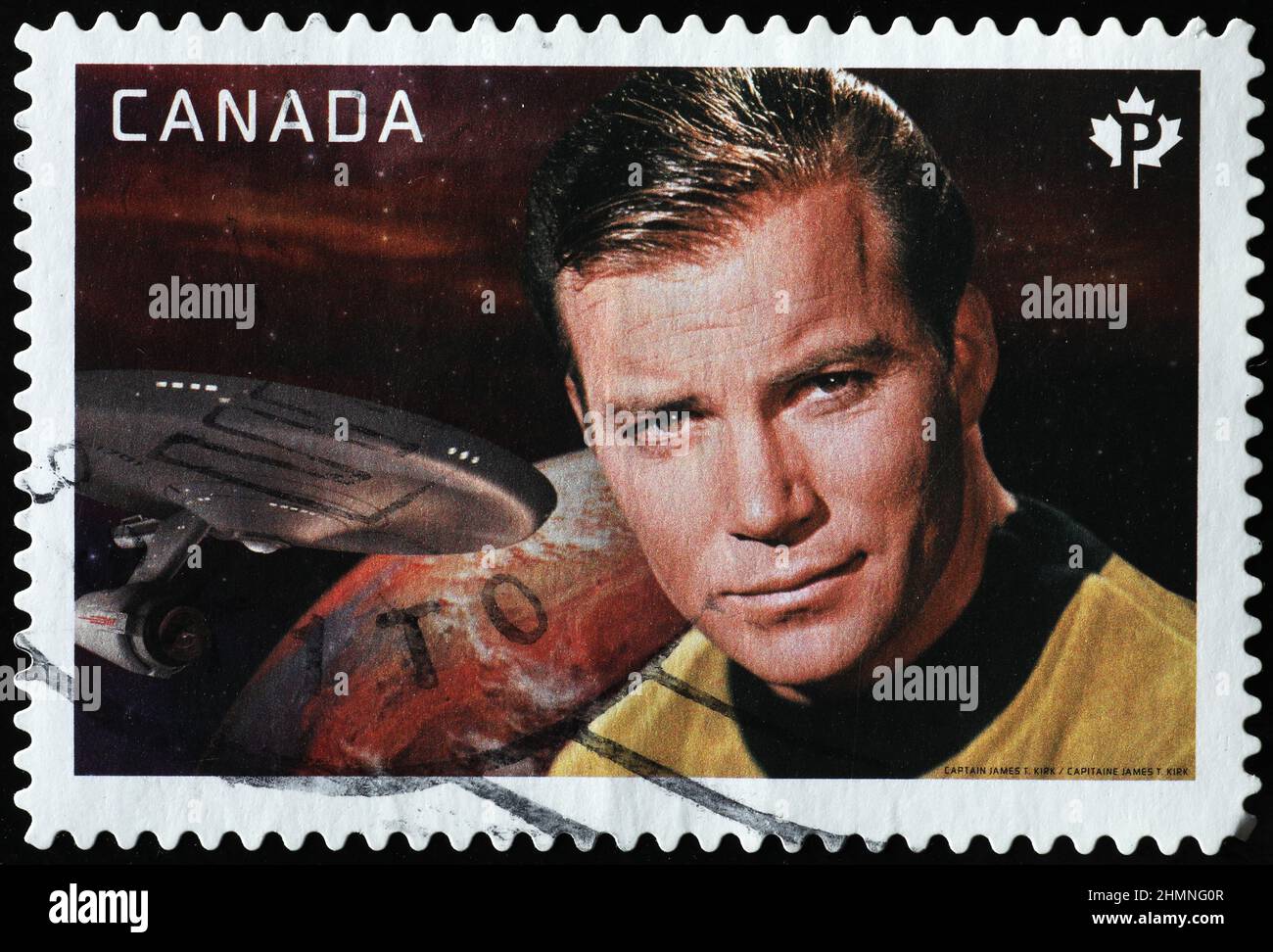 William Shattner als Captain Kirk von Enterprise auf Briefmarke Stockfoto