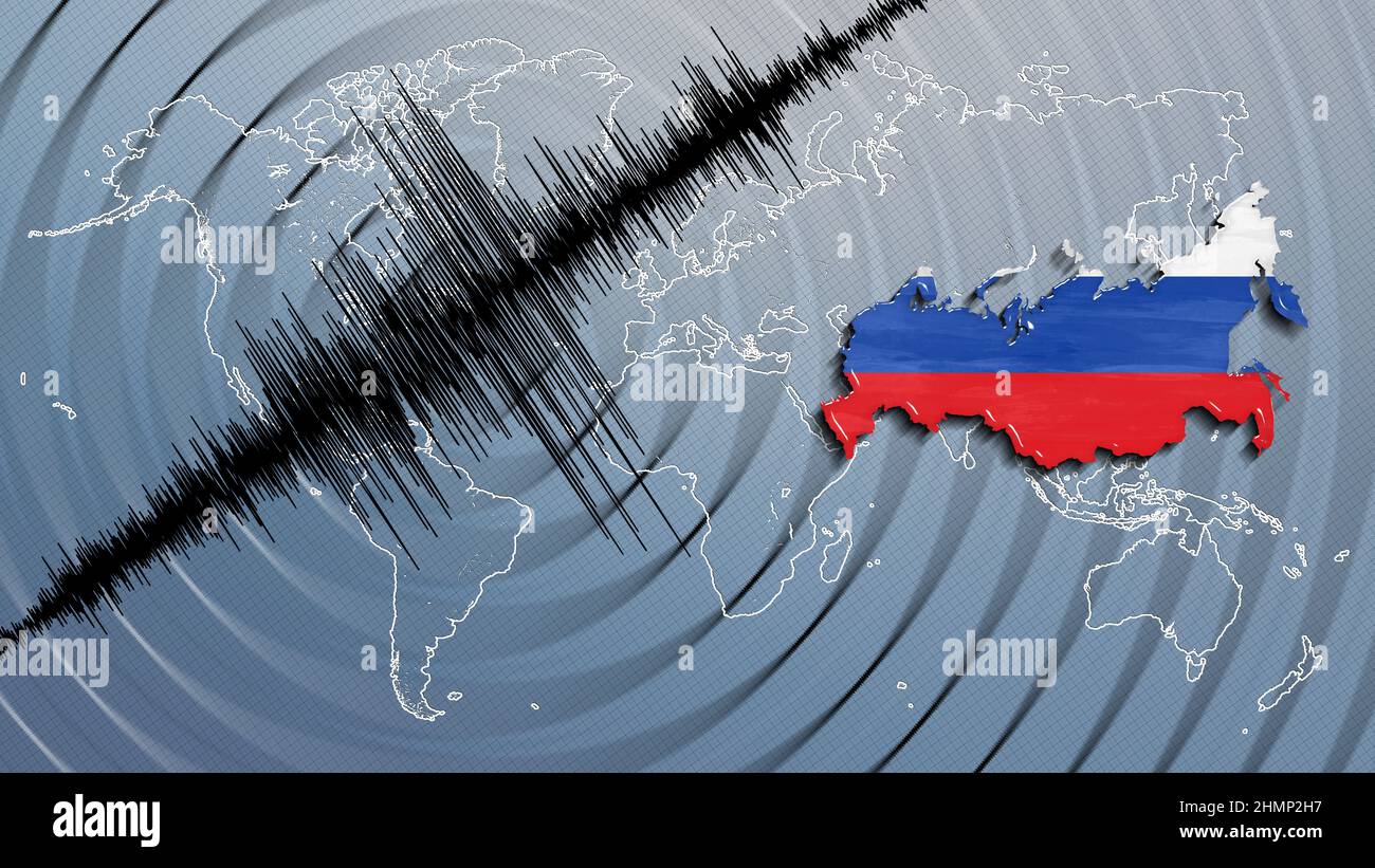 Erdbebenaktivität Erdbeben Russland Karte Richter Skala Stockfoto