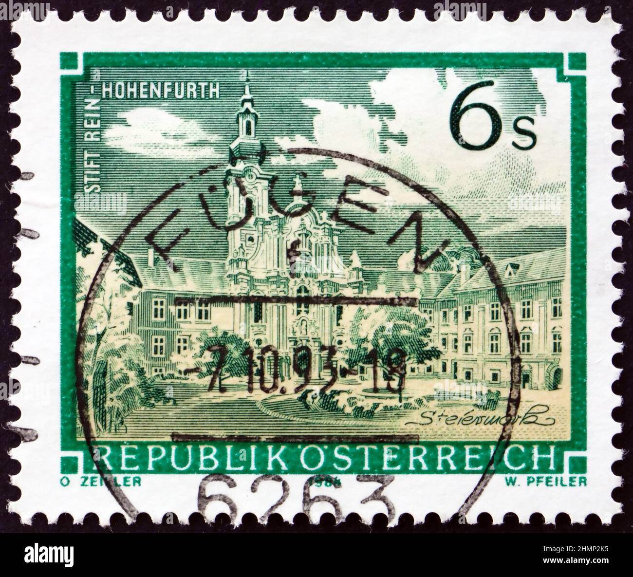 ÖSTERREICH - UM 1984: Eine in Österreich gedruckte Briefmarke zeigt die Abtei rein-Hohenfurth, um 1984 Stockfoto