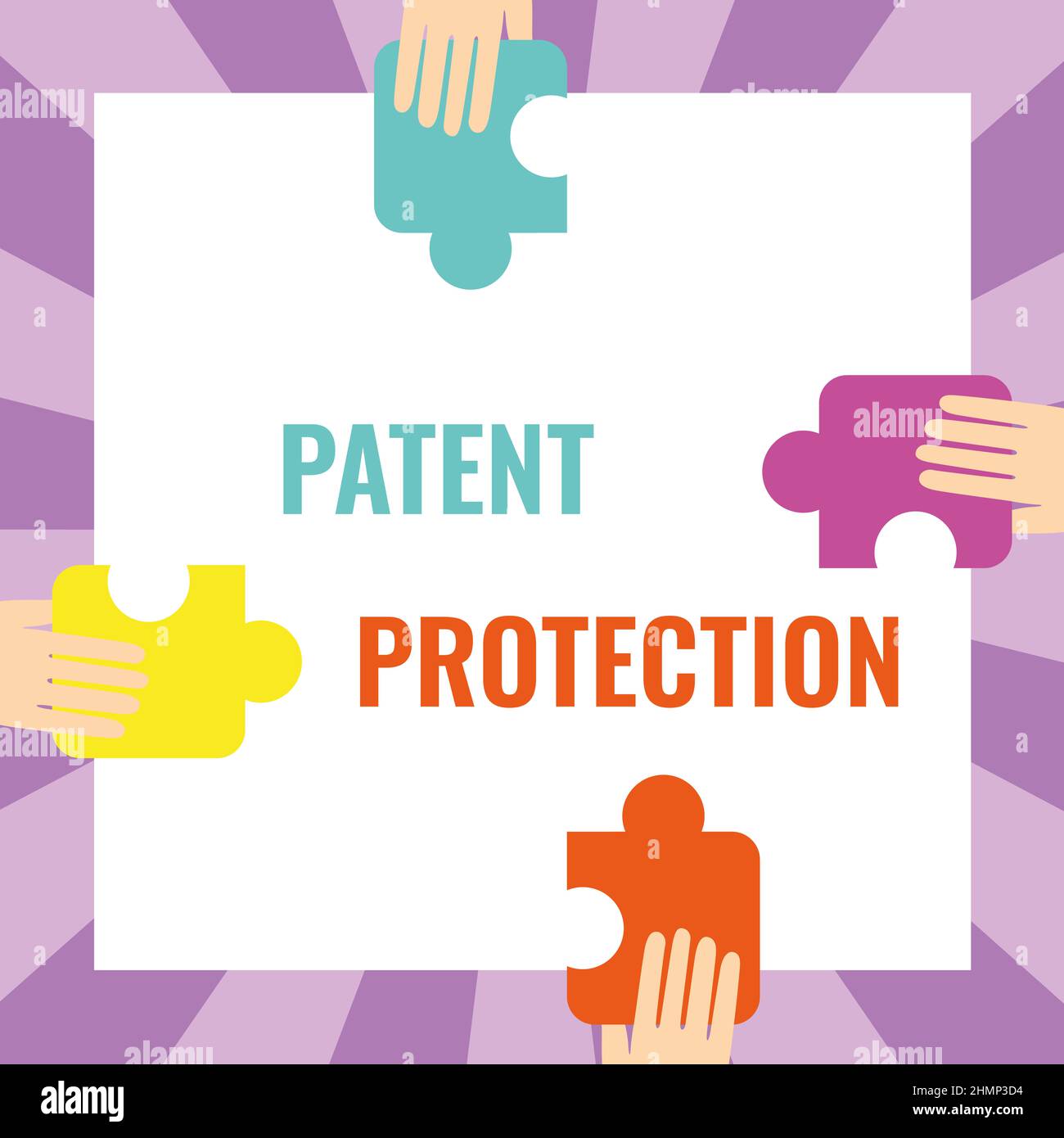 Handschrift Text Patentschutz. Internet Concept bietet einer Person oder juristischen Person exklusive Rechte Illustration of Hands Holding Puzzle Stockfoto
