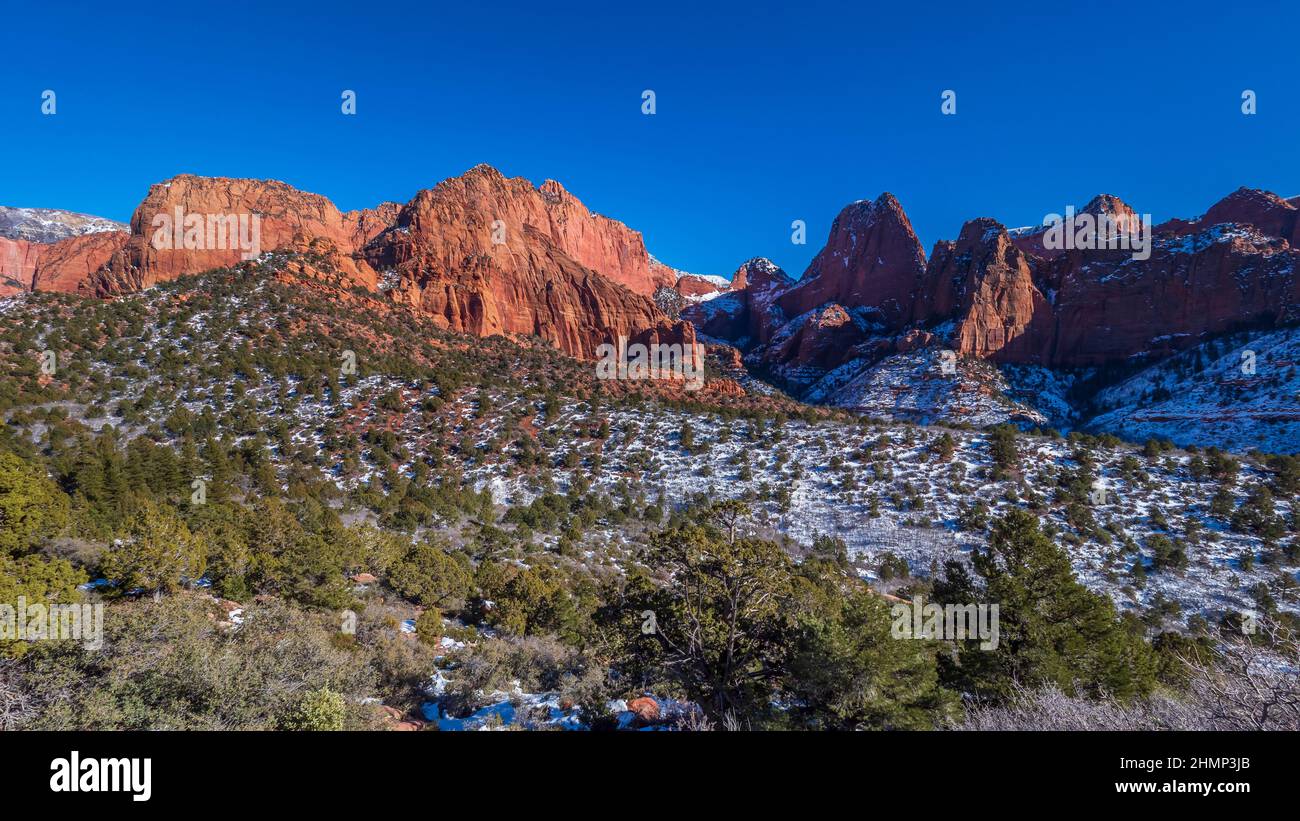 Kolob Canyon Abschnitt, Winter, Zion National Park, Utah. Stockfoto