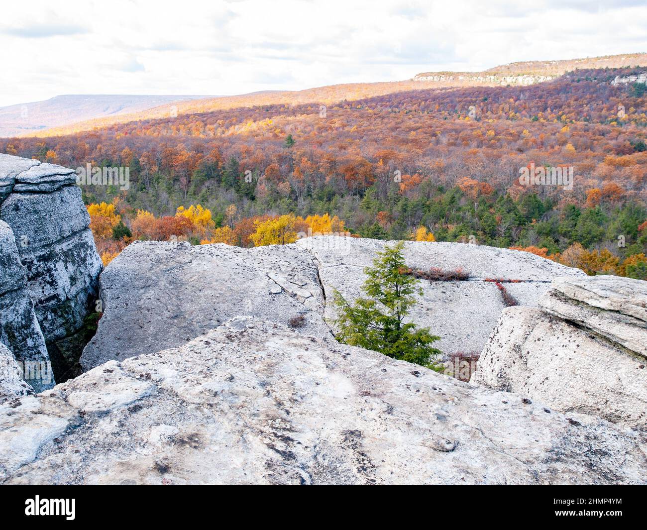 Herbstansicht der Shawanagunk Mountains, New Paltz, NJ USA. The Gunks. Stockfoto