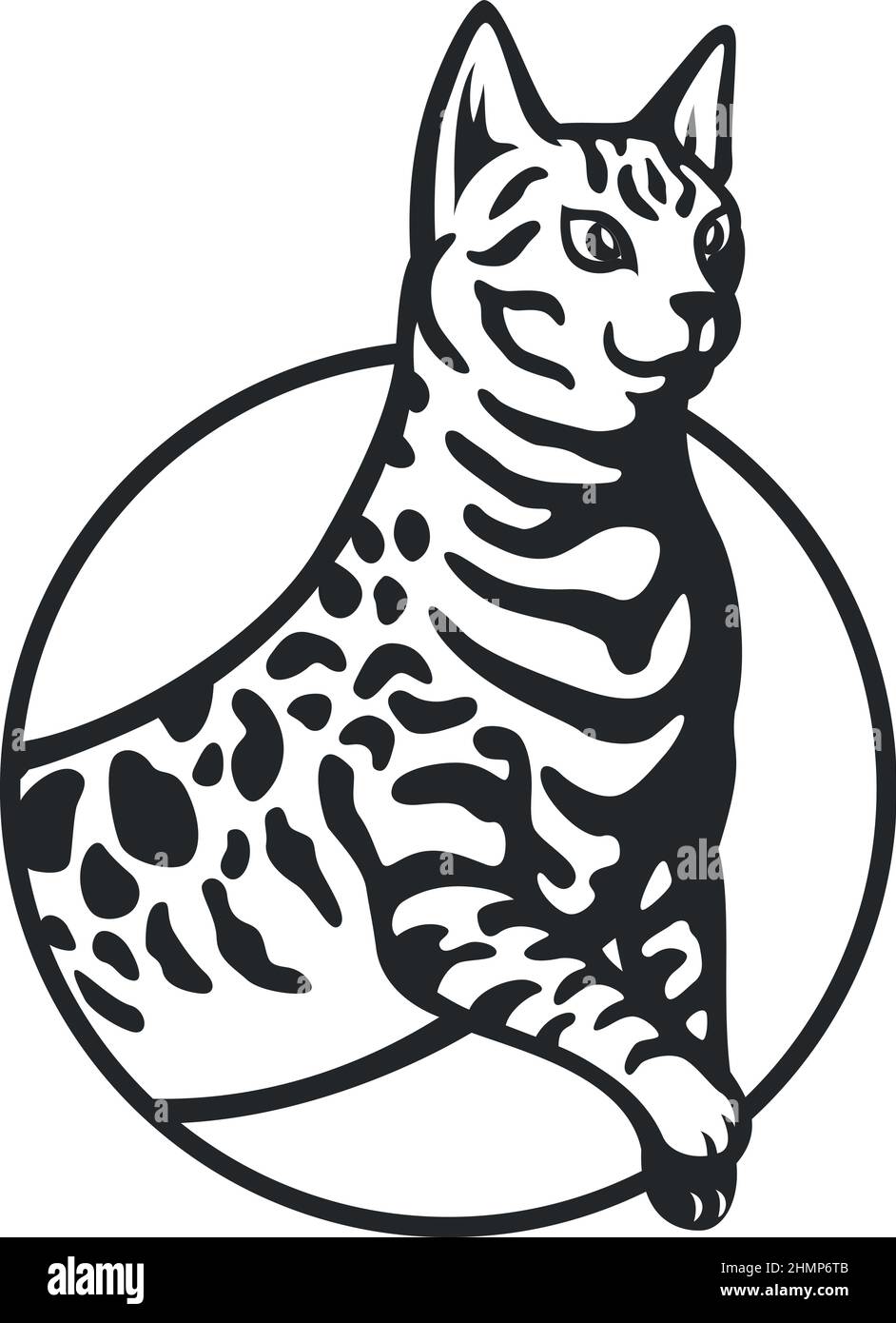 Rundes Logo-Design der Agile Bengal Cat Stock Vektor