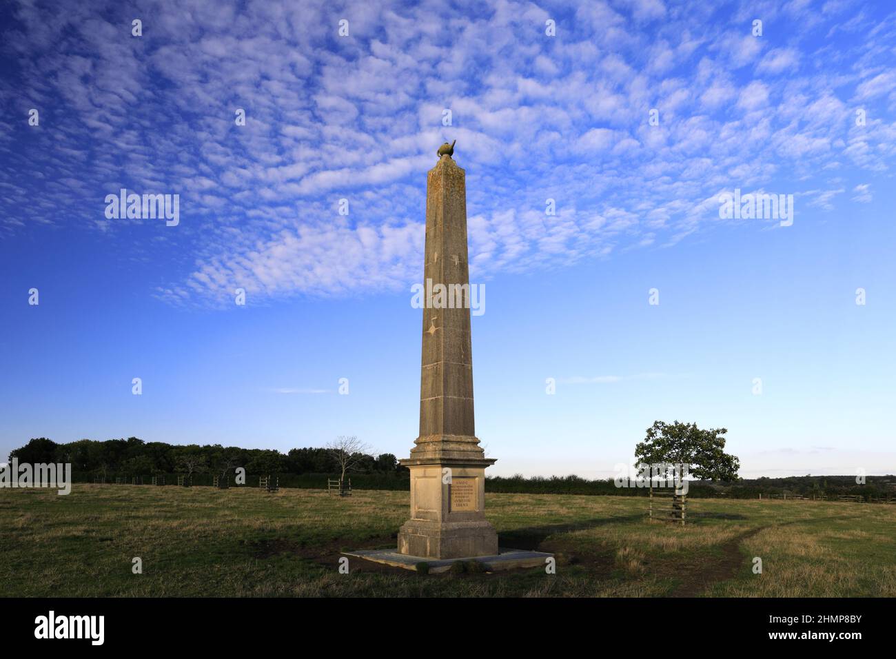 Der Millennium Obelisk im Deene Park, dem Sitz der Familie Brudenell seit 1514, in der Nähe von Corby, Grafschaft Northamptonshire, England, wird der Obelisk gekrönt Stockfoto